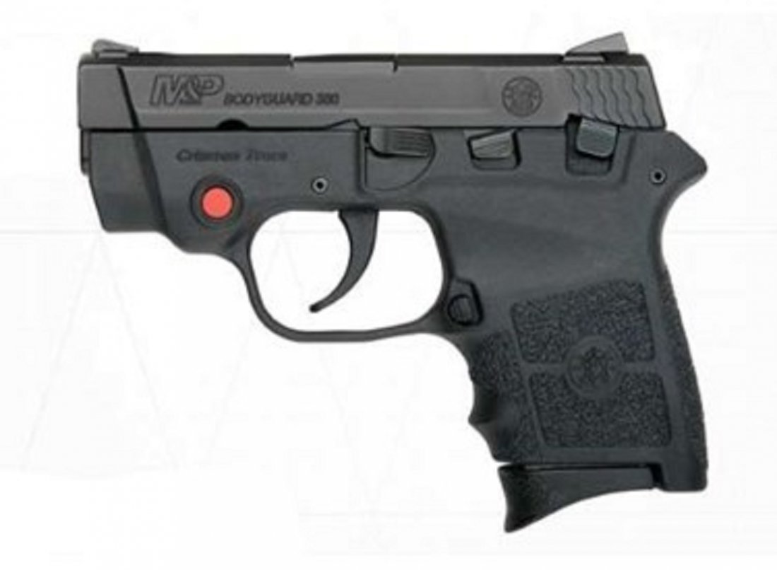 SMITH AND WESSON BODYGUARD 380 ACP W/ LASER: SM10048 PRODUCT DETAILS FAMILY:Bodyguard Series MODEL:Bodyguard 380 TYPE:Semi-Auto Pistol ACTION:Double Action Only FINISH:Matte Black STOCK/FRAME:Polymer Frame STOCK/GRIPS:Black Polymer WEIGHT:12.3 o