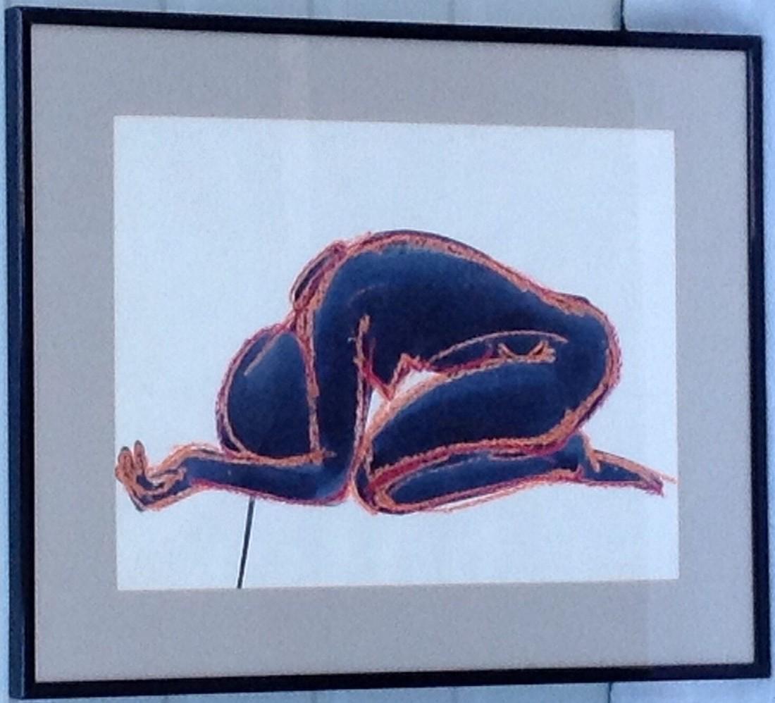 Robert Brown (1917-2009). Painting NUDE: Artist: Robert Brown. (1917-2009) Mix media painting on paper. Dimensions: 20 1/2" x 16 1/2" framed. Image (approx) 15 1/2" x 11 1/2" Few scratches on frame. Full artist bio on sheet attached to verso