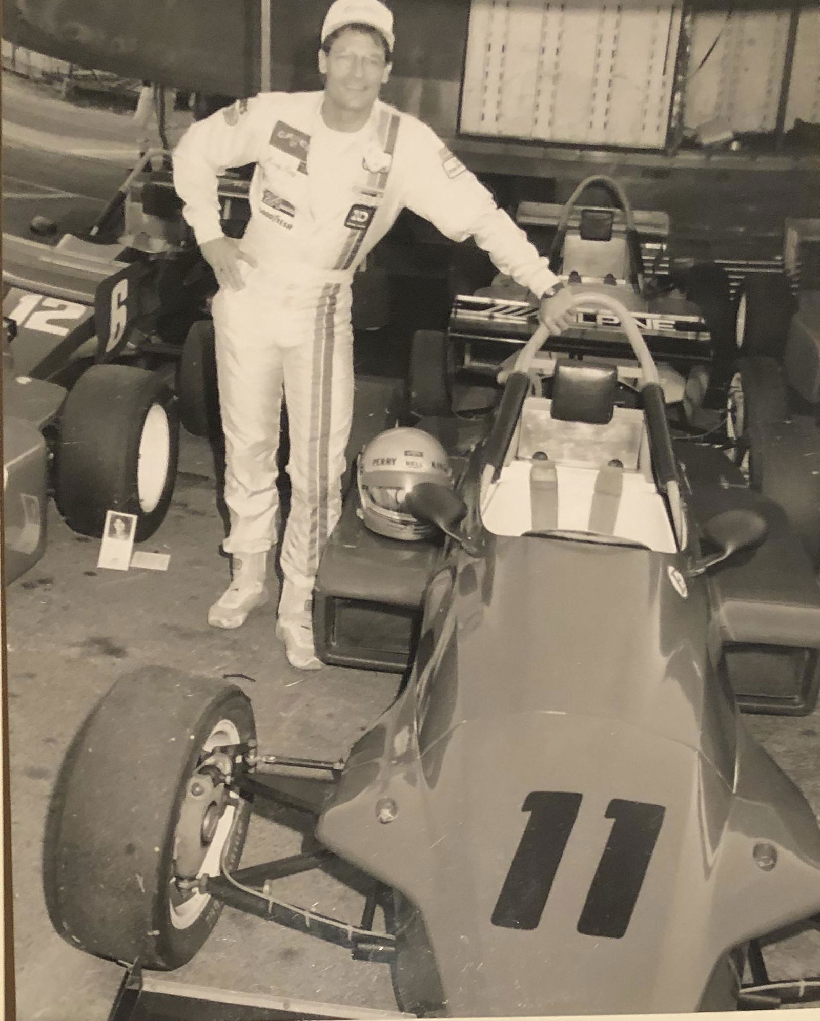 Perry King Saugus Race Track 1990 - stamped verso: Taken Oct 6, 1990 by noted photographer John Paschal w/ photographer stamp and description verso. 9x7