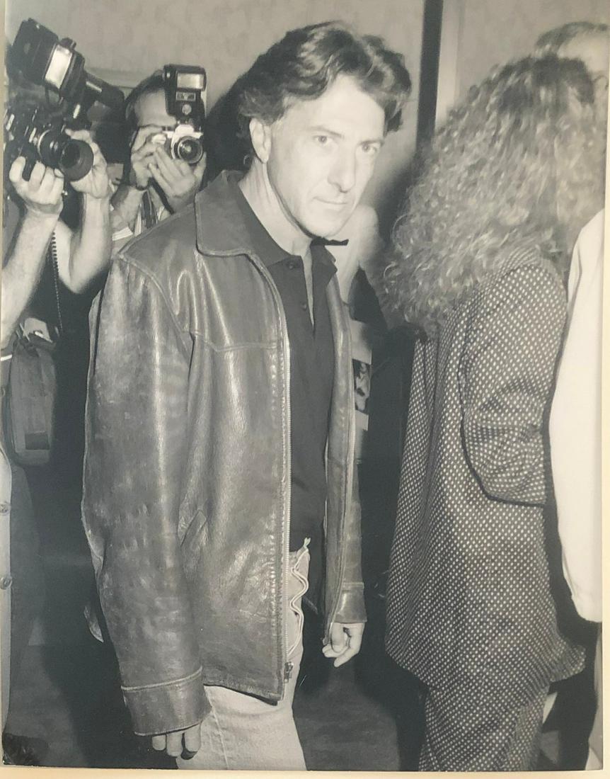 Dustin Hoffman at the Bruin Theatre in Westwood: Taken July 25, 1990 by noted photographer Janet Gough w/ photographer stamp and description verso. 9x7 on Kodak paper.
