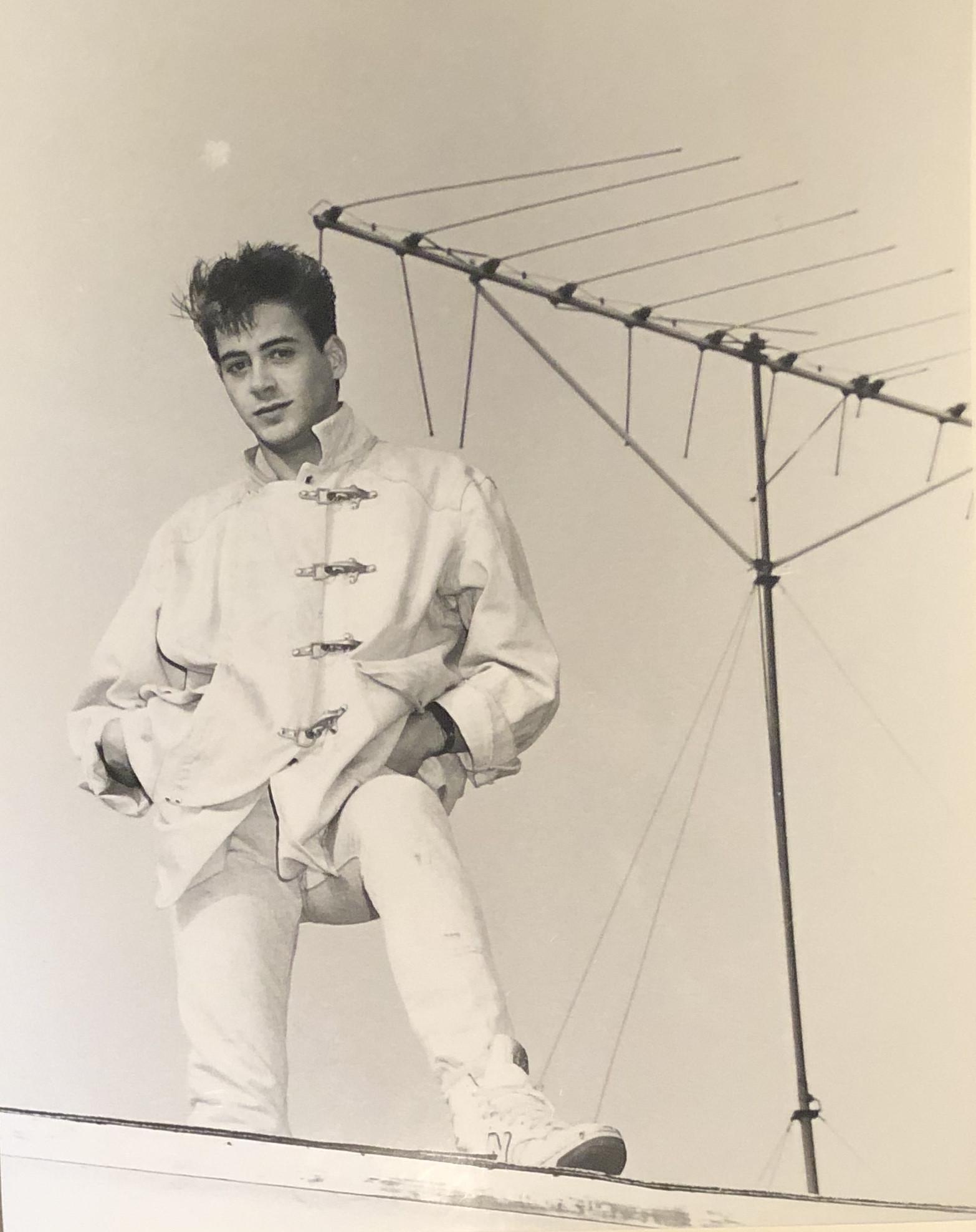 Robety Downey Jr 1985 photo by Barry King w/ stamp: Robert Downey Jr - January 1985 taken by noted photographer , Barry king. Stamp verso, desciption on label verso.
