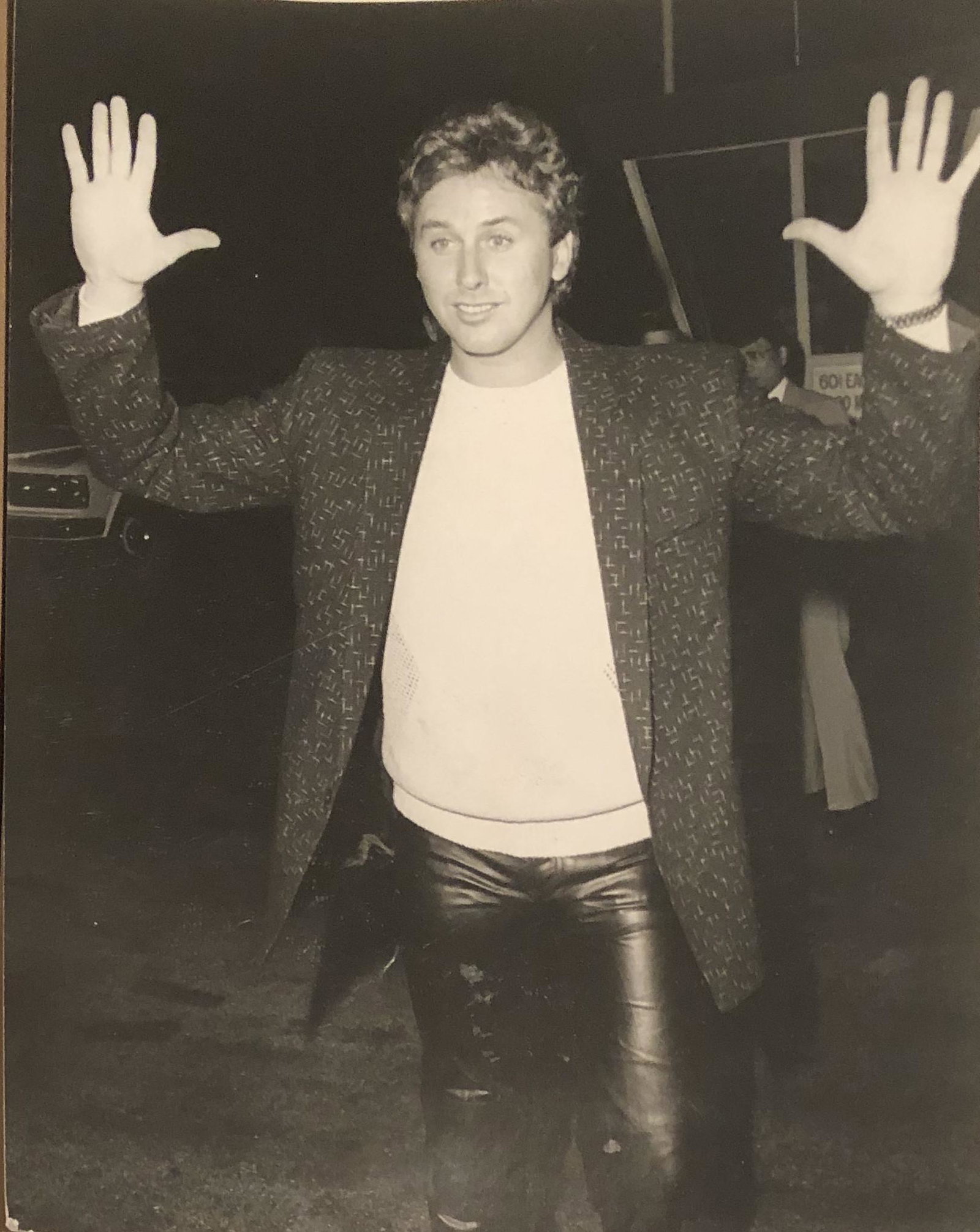 Mike Reno lead singer Lover Boy - 1984- photographer: Taken April 12, 1984 by noted photographer Steve Granitz w/ photographer stamp and description verso. 9x7 on Kodak paper.