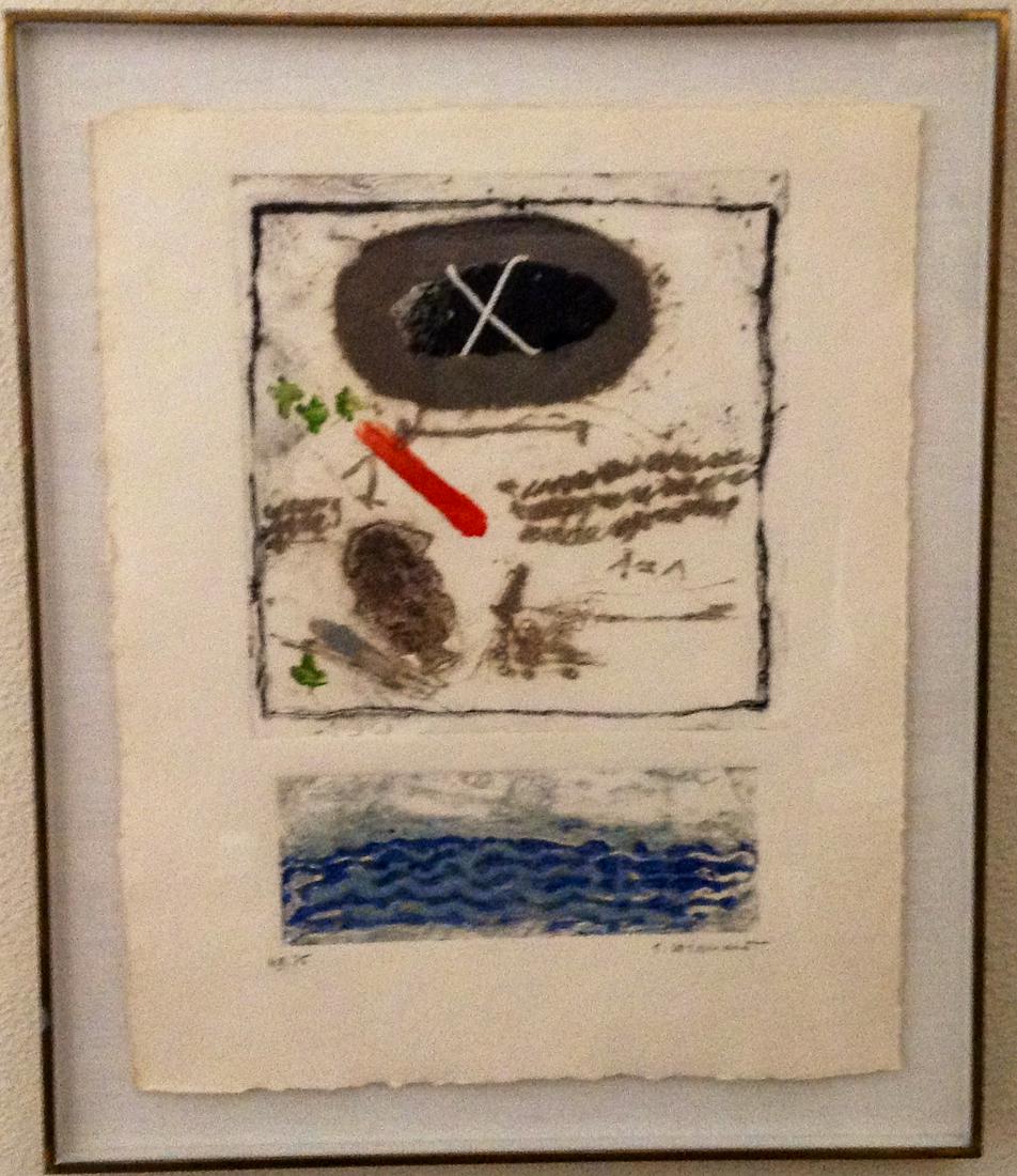 JAMES COIGNARD. - Color Etching w Collage and String: James Coignard (1925-2008) French Title: Object Noir #1 Catalog: (S.296) Medium: Color Etching with collage and string Signed: yes, in pencil Edition: total 75 numbered Sheet size: 15 1/2" x 12 1/2".