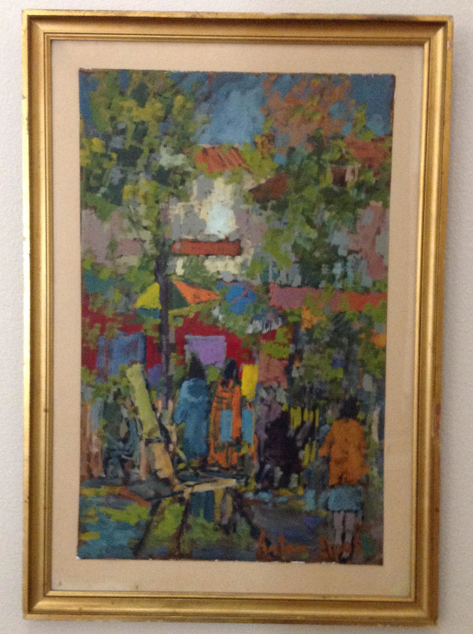 Anton Sipos (Bosnia - b. 1938) Oil Painting Title:: Artist: Anton Sipos. ( b. 1938) Title: Montmarte Oil Painting on un stretched canvas. Dimensions: framed: 31" x 21 Framed with glass. Signed lower right. Provenance: Prior owner acquired direct from t