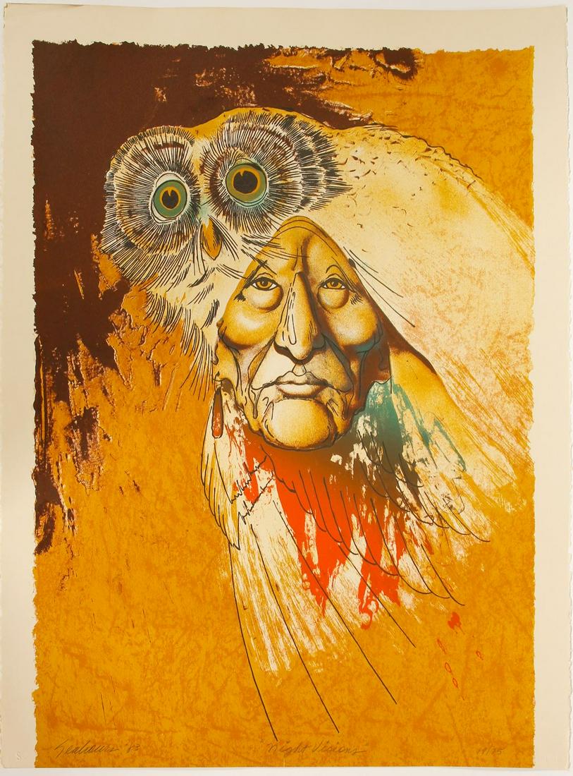 Night Visions - Serigraphy by Burt Seaborn: Serigraph by Bert Seaborn (1931 - ). Number 18/75, 22 x 30 inches. Bert Seabourn (born 1931) is an American expressionist painter, known for his stylized and nonrepresentational neo-expressi