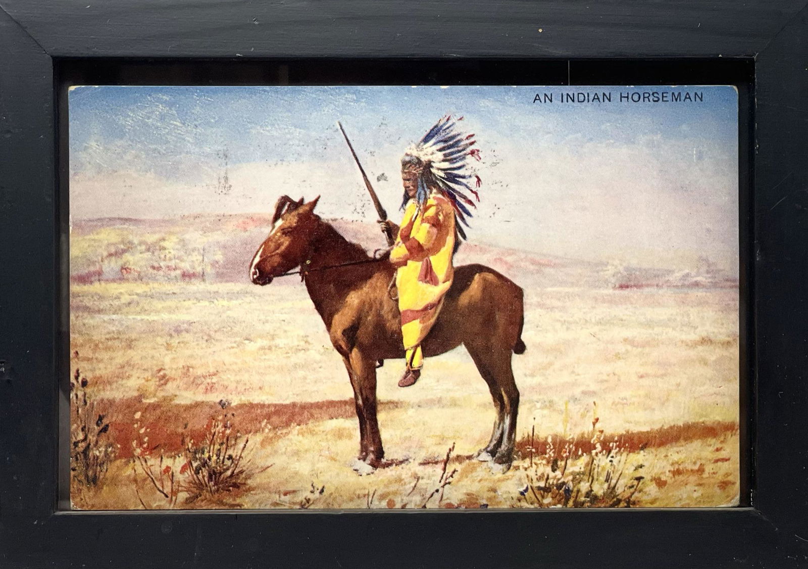 An Indian Horseman: An Indian Horseman. Postcard comes in black, 5" x 7", hanging only frame. B10.