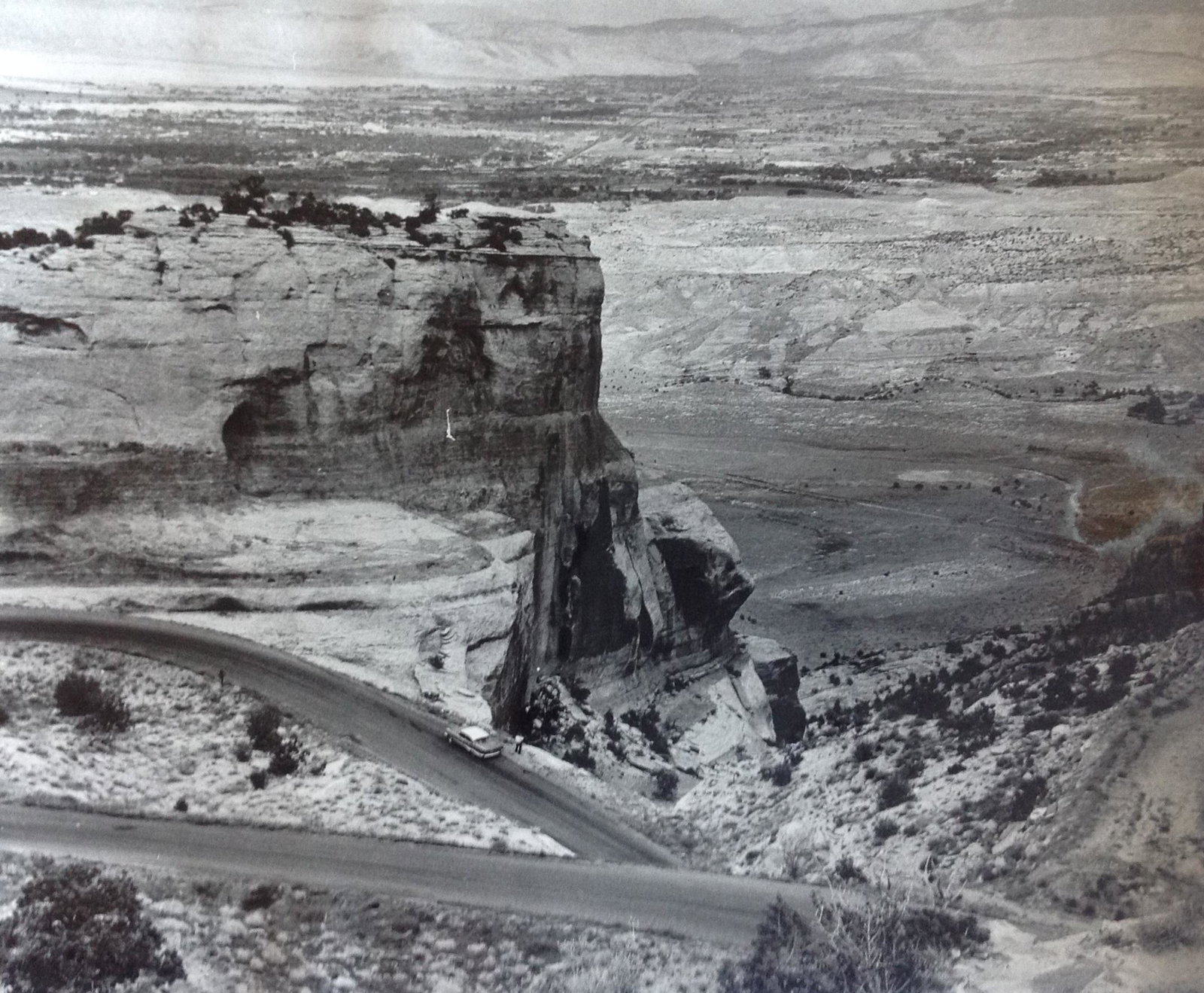 Marguerite Baker Johnson - Mid Century Photograph -: Photographer: Marguerite Baker Johnson Black and White Vintage Mid Century Photograph Dimensions:9.5 x 7.5 Scene: Landscape - Scenic drive stop to view Verso stamped Baker Johnson Marguerite Baker Joh