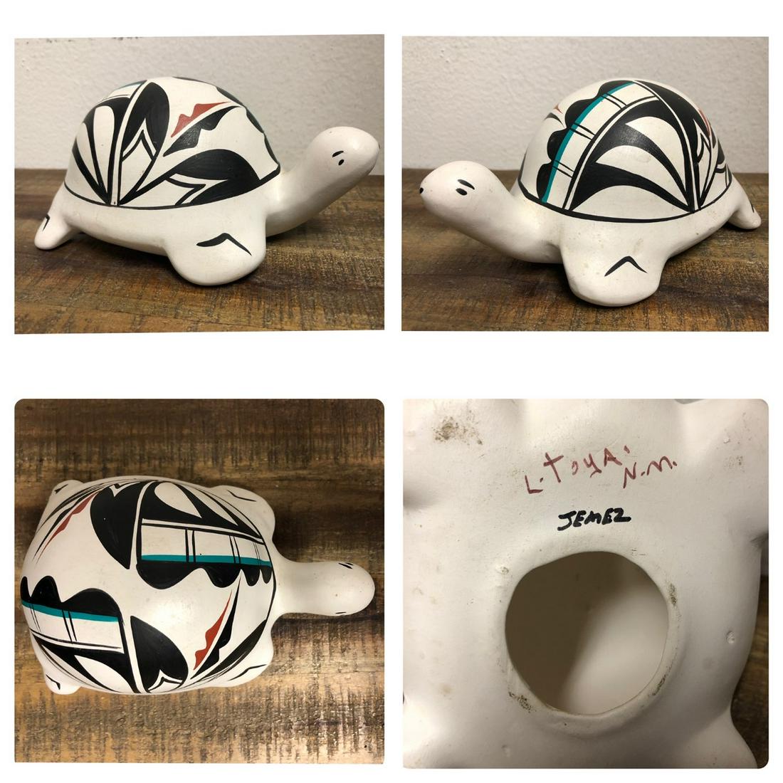 Pottery Turtle by Emma Yepa: 7" x 5". L.Toya, New Mexico. Emma Yepa is a traditional Jemez Potter with a contemporary style. She elegantly blends elements of traditional Jemez pottery with her own unique, contemporary style. She 