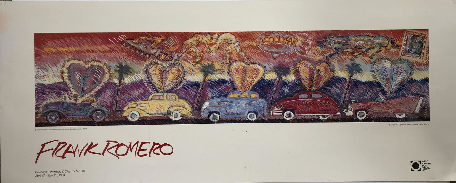 Frank Romero - Going to the Olympics: Frank Romero - " Going to the Olympics " offsett litho. Arco Center for Visual Art 12" x 30"