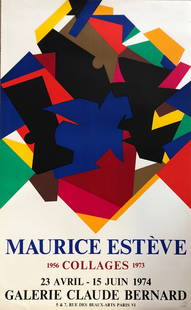 Maurice Esteve (1904-2011) Lithograph: Artist: Maurice Esteve (1904-2001) Title: Collages Year: 1973/74 Type: Lithograph Dimension: 34 ½” x 21 ½” Printer: Mourlot Condition: Excellent Published on the occasion of the Ap