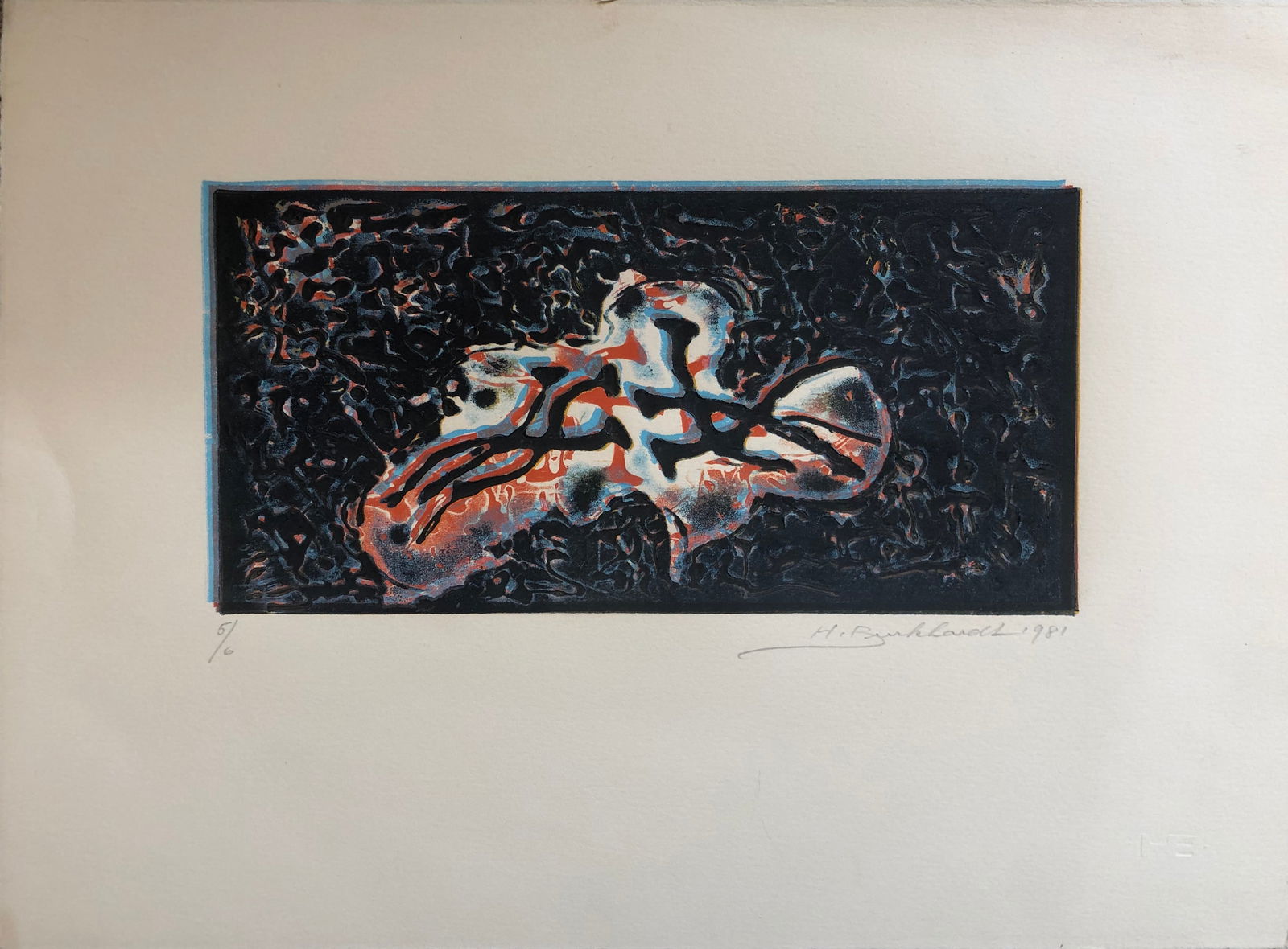 Hans Burkhardt (1919-2011) Swiss / American: Hans Burkhardt (1904-1994) Swiss / American Beautiful Lino cut (variation of a woodblock) numbered 5/6 Signed lower right Dated 1981 watermark lower right Sheet: 11 x 15" Image: 5 x 10"