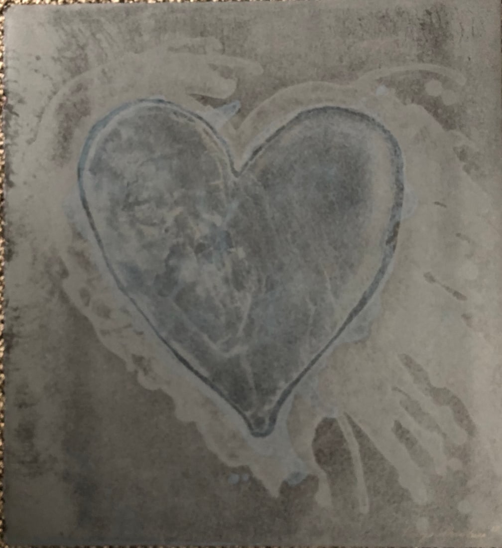 Karyn Zarubica 1972: Karyn Zarubica - signed/Dated lower right 1972 Edition 1/5 All over blue -grey- silver heart and background Dimension: 14 7/8 x 13 5/8