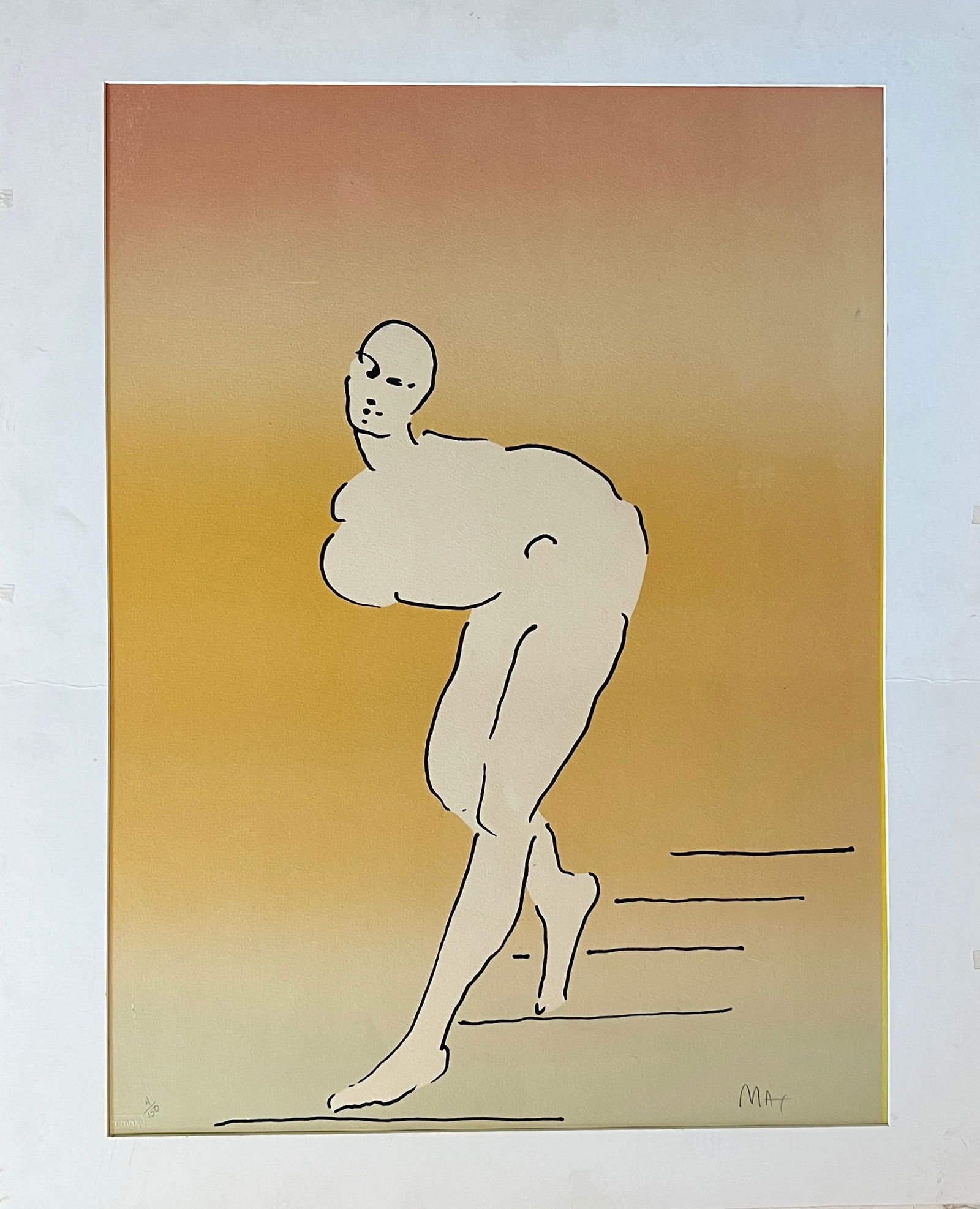 Peter Max- 1974 Lithograph: Peter Max - "Nude Descending" Year: 1974 Edition: 4 / 150 Signed lower right. Peter Max blindstamp lower left. Removed from the frame but still in MatDimension : 29 x 21 1/2”