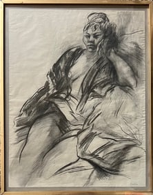 William Brice (1921-2008) Woman Seated Semi Nude - Charcoal Signed 1960