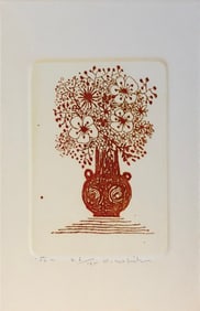 KENJI USHIKU ( 1922-2012) - Color Etching " Vase"