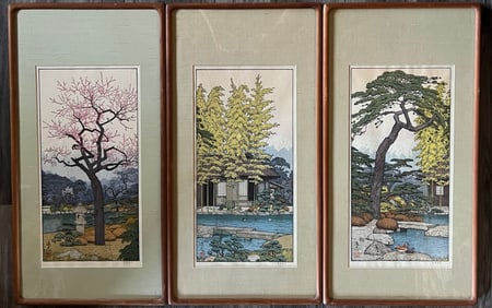 Toshi Yoshida (1911-1995)- The Friendly Garden - Triptych set