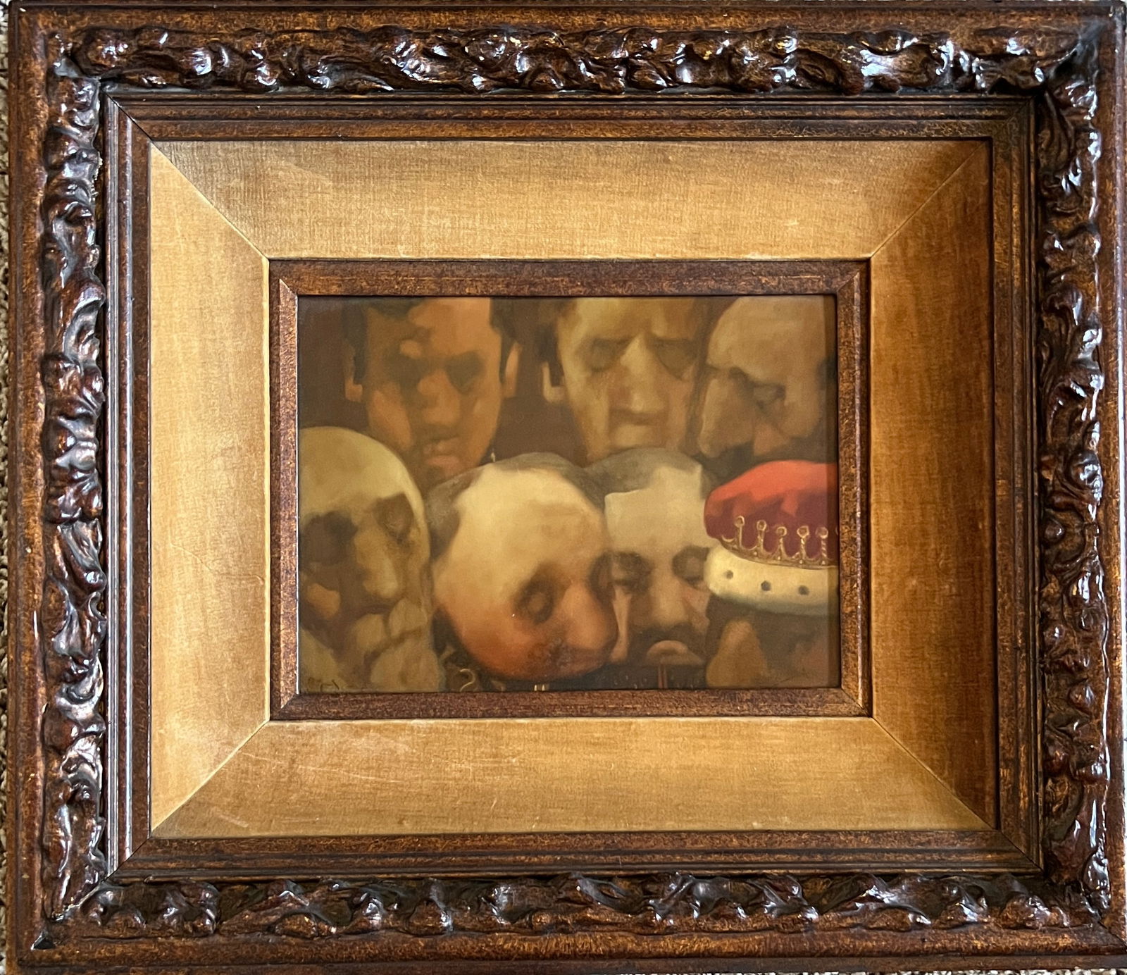 Charles Bragg(1931-2017) Painting 1967: Charles Bragg (1931-2017) Title: "The Meeting" Oil Painting on board. Year: 1967 Signed bottom , Inscribed verso, dimension: 19 1/2 x 22 1/2