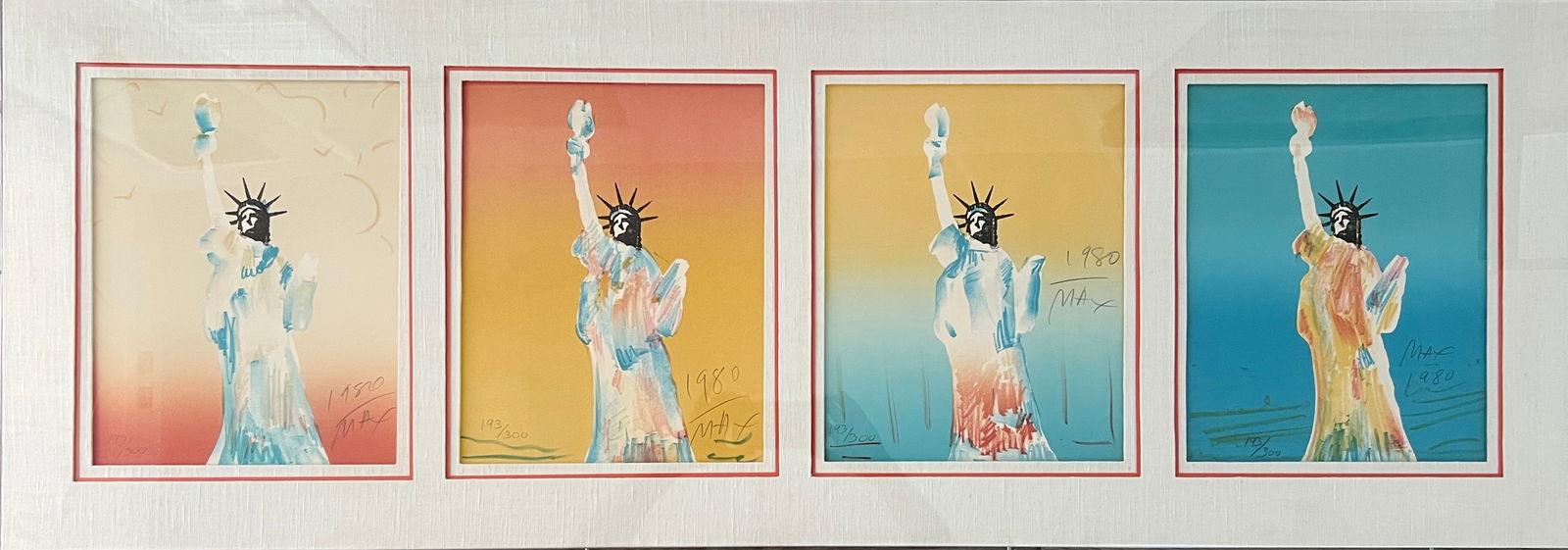Peter Max -FOUR individual "Statue of Liberty" Lithographs- each print signed /dated- framed (1 of 5)