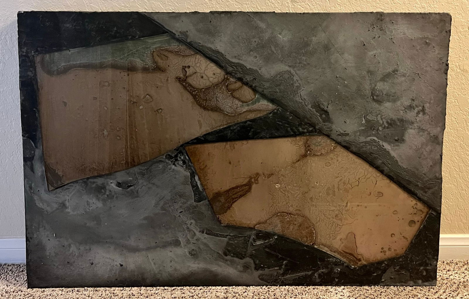 Laddie John Dill (1943-) Abstract Construction 1976: Laddie John Dill ( b. 1943) Abstract Construction - large mix media consisting of Cement , glass, pigment, polymer. Year : 1976 signed/dated verso Dimension: 32 x 48 x 3" His work has been widely exhi