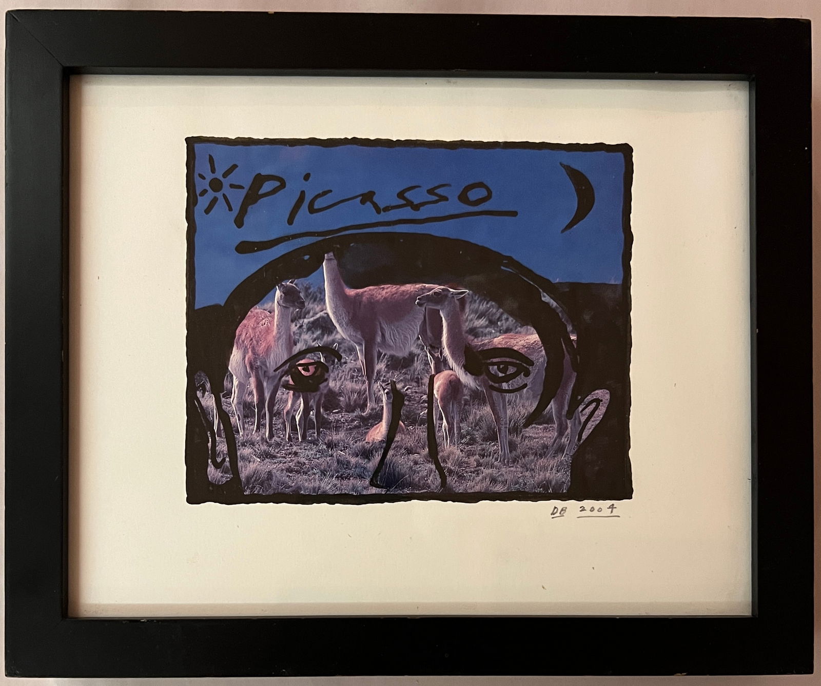 Derek Boshier (1937-2024) Painting Mix Media: Derek Boshier (1937-2024) England. Title: Picasso. Year: 2004. Type: Mix media on paper. Label verso: Flowers Gallery, New York. Signed: lower right and dated. Dimensions: 7.5 x 9.5" Frame: 9 x 11". B