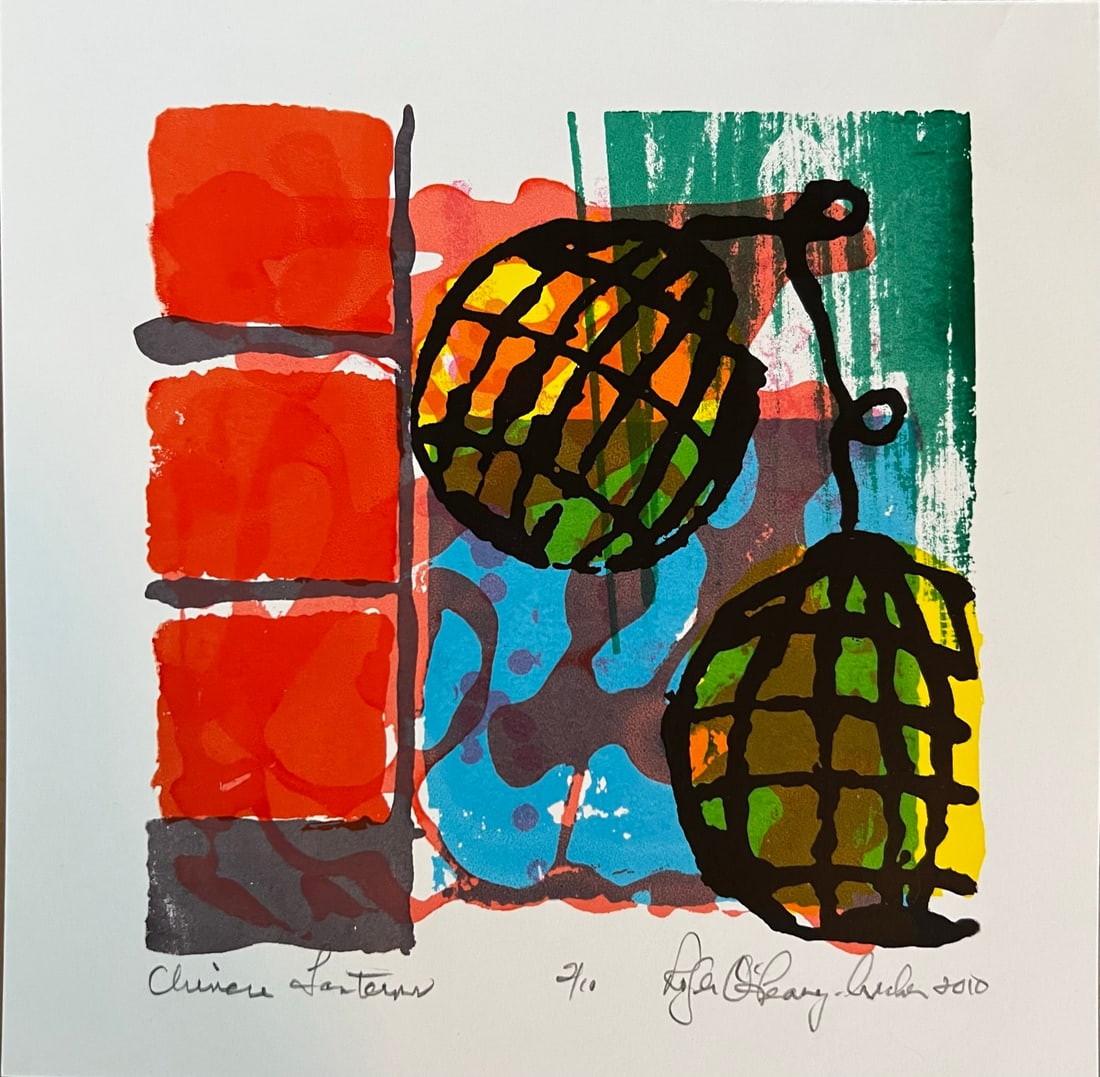Roger O' Leary Archer (1947-2021) Signed/Dated: Roger O' Leary Archer - Title : Chinese Lanterns Edition: 2/10 Signed lower right and Dated 2010 Dimension: 9 x 9" Beautiful colors Archer was a master of color and printing techniques. He was also a 