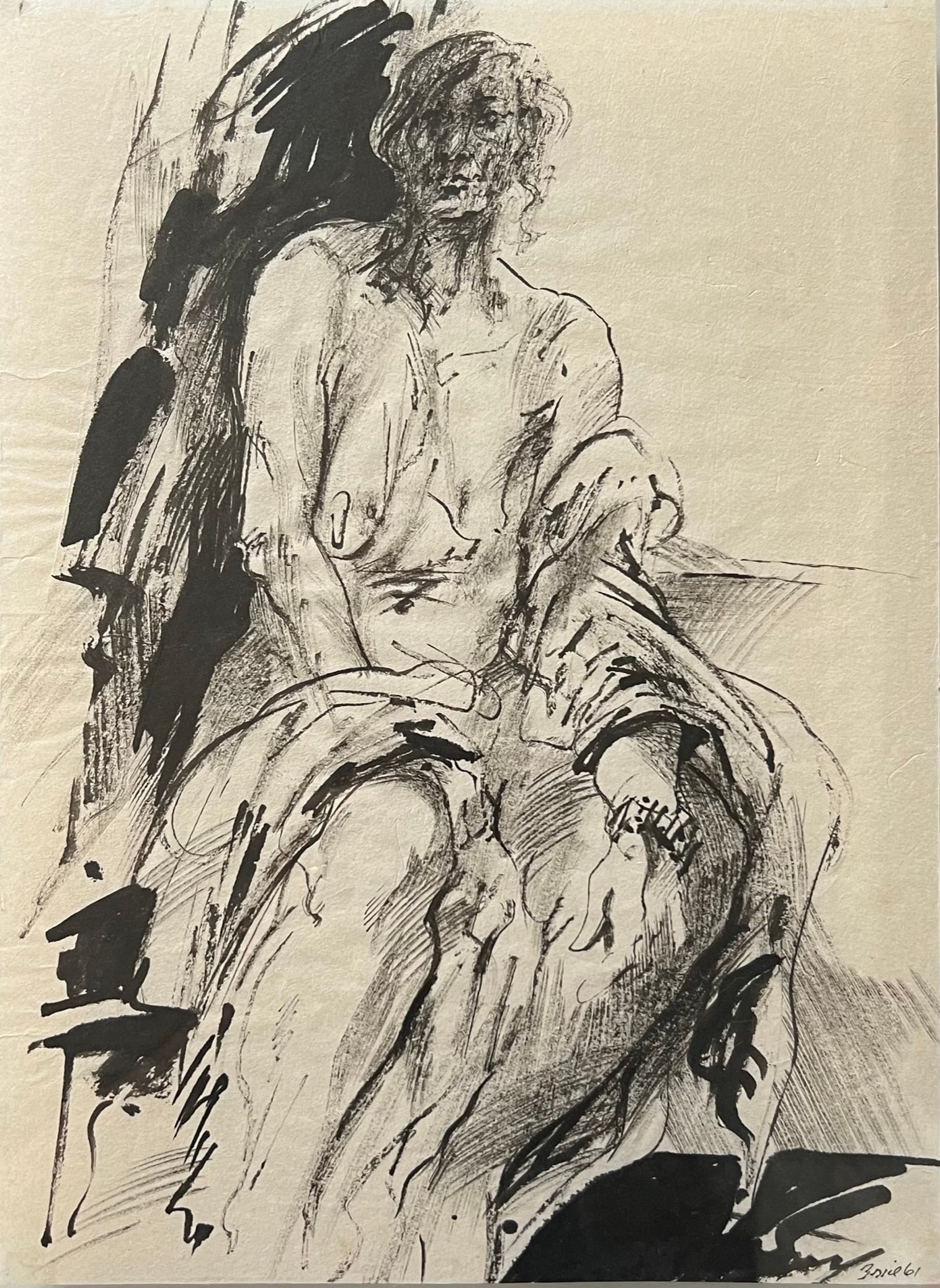 William Brice (1921-2008) Woman Seated - Ink Signed 1961: William Brice (1921-2008) Woman Seated Ink Year: 1961 Signed/Dated lower right. Framed: 19 x 15 1/2 Sheet: 13 1/2 x 10. Hirshhorn label verso.