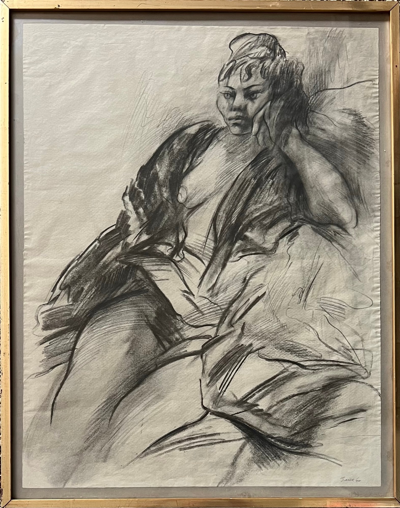 William Brice (1921-2008) Woman Seated Semi Nude - Charcoal Signed 1960: William Brice (1921-2008) Woman Seated Semi Nude Charcoal Year: 1960 Signed/Dated lower right. Framed: 28 1/2 x 22 1/2 Sheet: 26 x 20. Hirshhorn label and New York label verso. Vintage