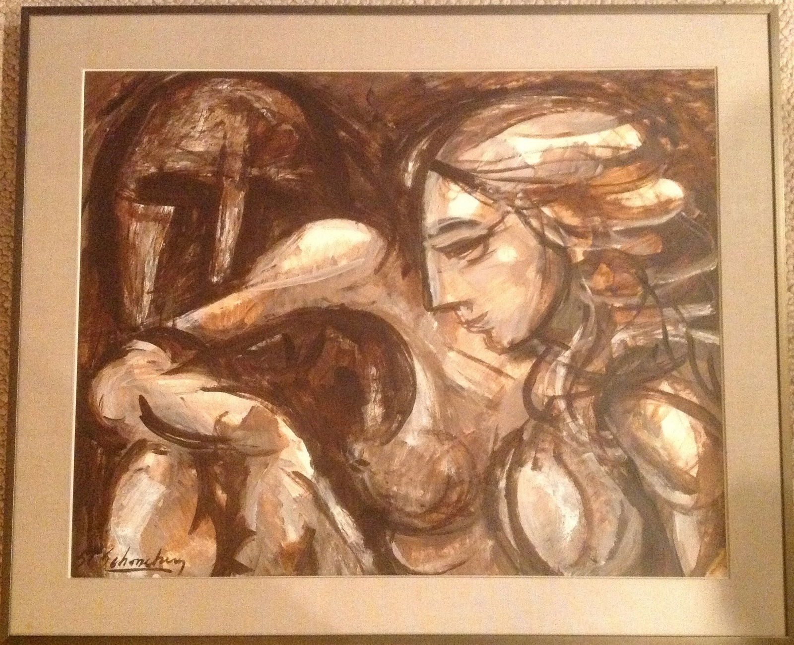 Sheldon Schoenberg (b. 1926): Sheldon Schoenberg - Watercolor on paper, signed lower left, framed w/ glass. Site: 22 x 27 1/2" Cubist / Abstract.