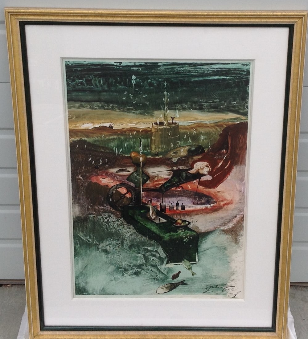 Contemporary School: Surrealist Monoprint Year 1992, Signed and Dated lower right. Image 23 x 16" Full margins, nicely framed