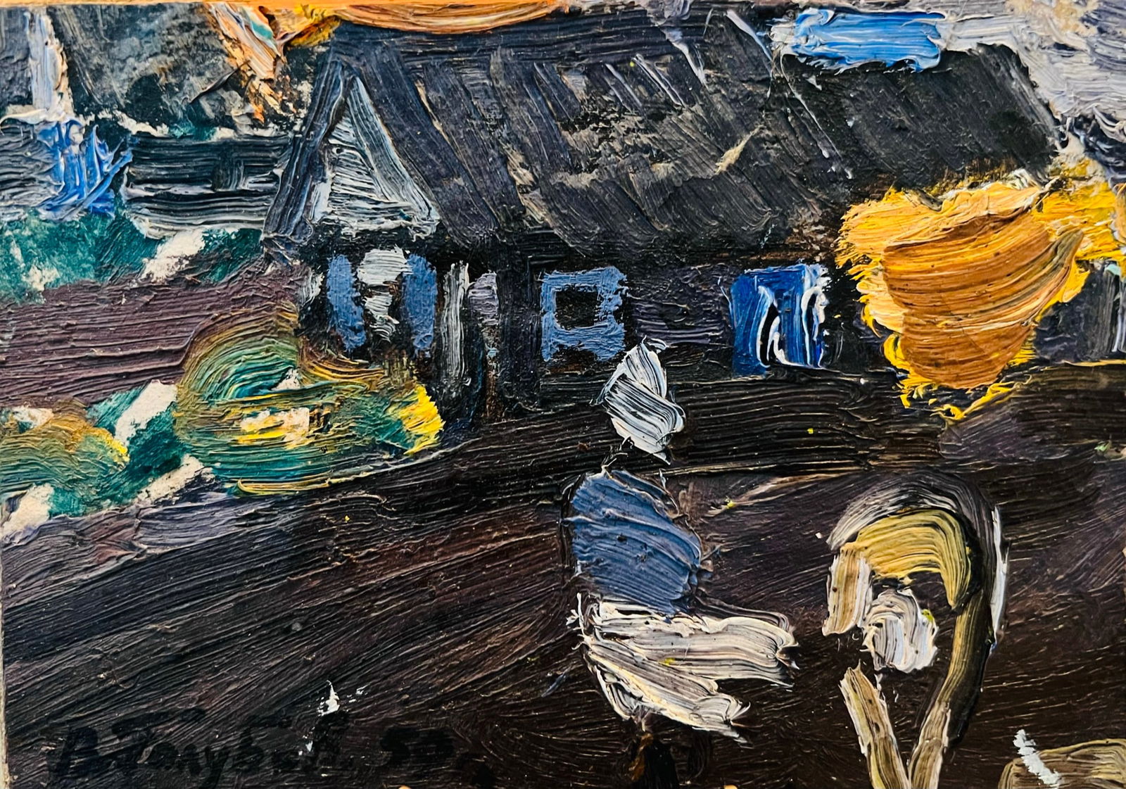 Vasily Golubev Oil Painting (Russian 1925-1985): Vasily Golubev (1925-1985) Russian A master !!! Look at this composition and the brush strokes. Gorgeous emotional painting. Year : 1959 Condition: Excellent Dimensions: 4 3/4 x 6