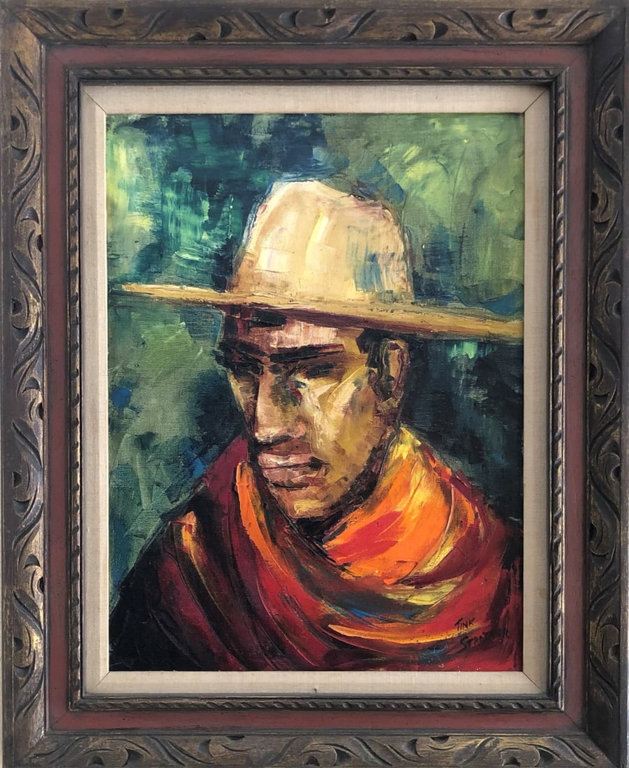 Tink Strother (1919-2007)- painting: Eleanor Margarite "Tink" Strother - Oil on Canvas Signed. Acclaimed portrait painter. She was married to Carlos Lopez Ruiz and they exhibited together and owned a gallery. This is such a dynamic life