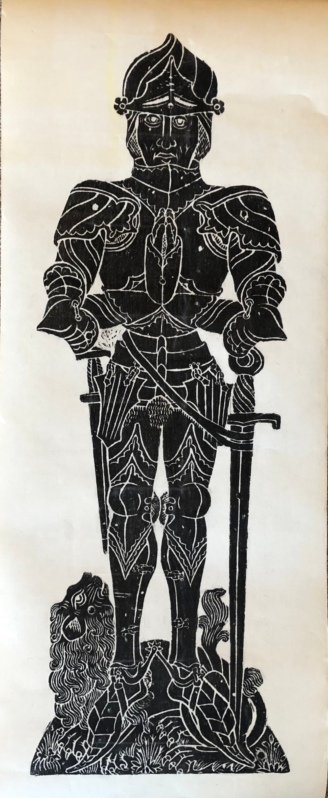 Brass Rubbing of Henry Rochford: Brass Rubbing of Henry Rochford Dimension: 33 x 13 1/2 Effigy Height 30" Mid Century excellent work including vintage catalog. From Olde English Brass Rubbings LTD