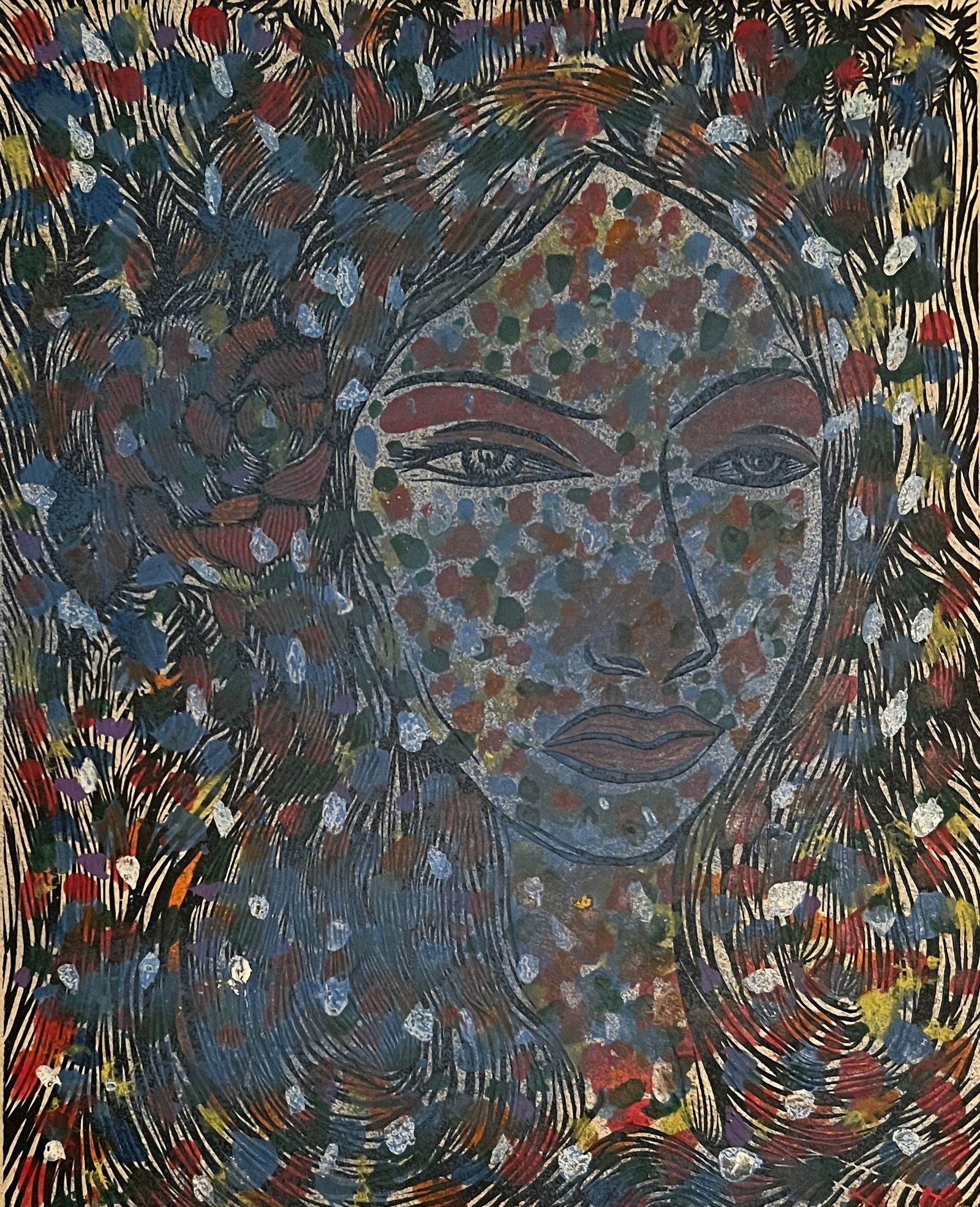 Rene Portocarrero (1912-1985) Havana - hand colored mixed media linocut: Rene Portocarrero (1912-1985) Havana Hand colored mix media linocut. Title: La Rosa Edition: 4 / 14 Dimension: 20 x 16 3/8" Signed lower right. Strong color. He put on his first exhibition in 1934 in