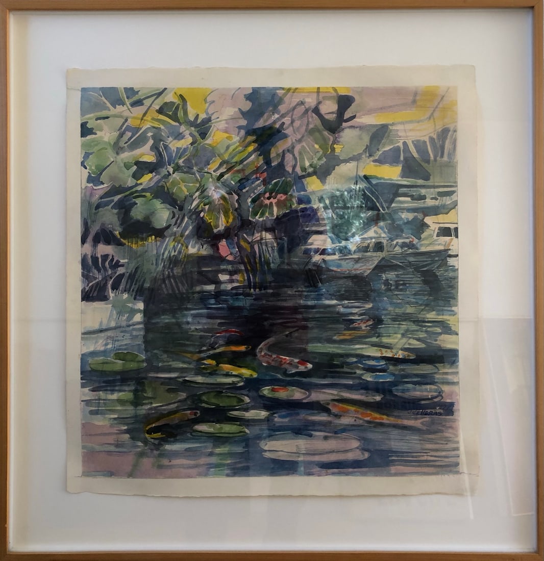 John de Heras - watercolor: John de Heras - watercolor Year :1977 Wood Frame Dimension: 29 1/4 x 28 1/2" This work has been in a private collection since the early 1980's. John has been a long time professor of art