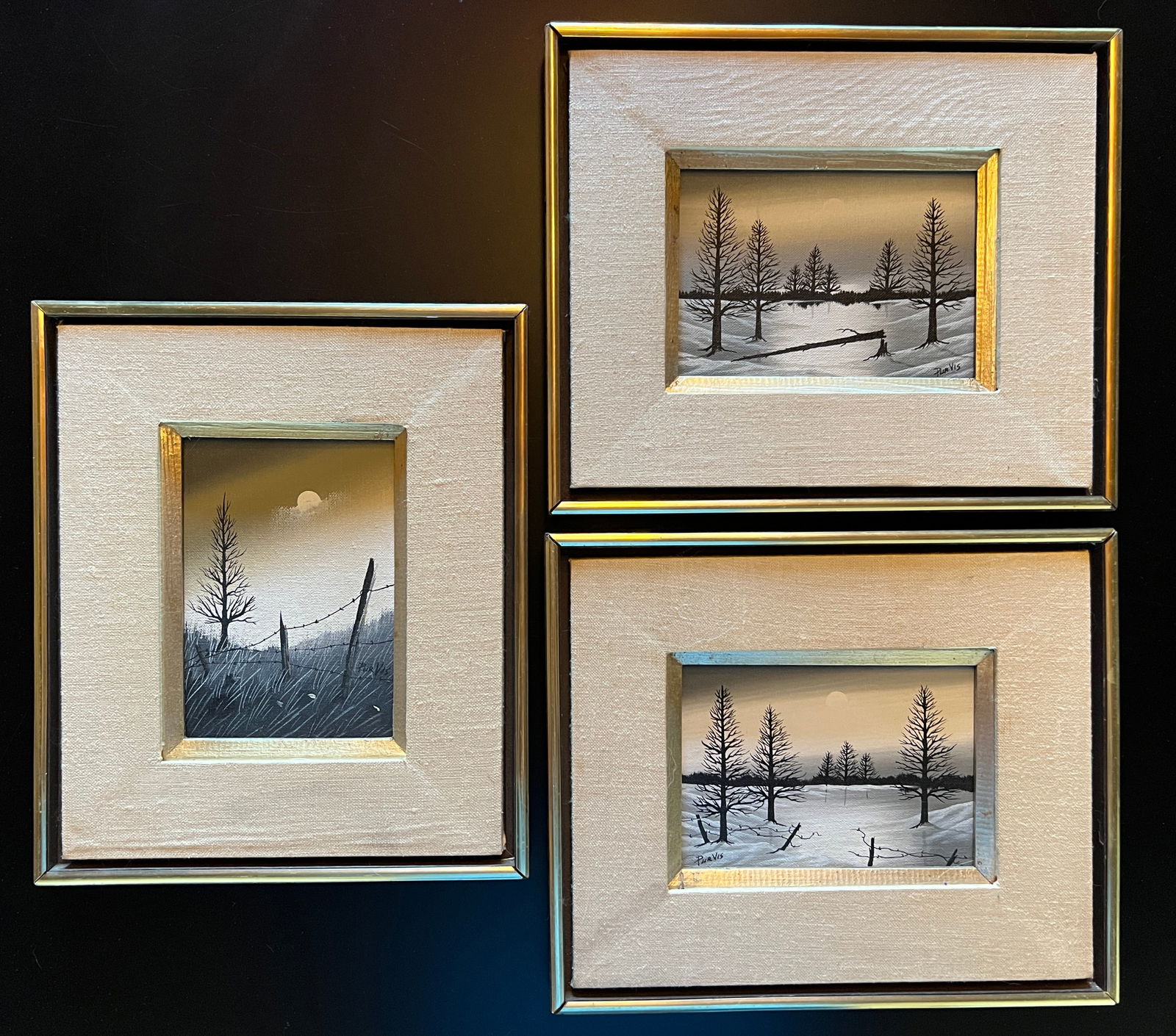 Albert T. Purvis (1938-2018) Oil Pantings: Albert T. Purvis (1938-2018) 3 oil paintings in matching frames. 1. painting 5 x 7" frame 10 1/4 x 12 1/2 2. painting 5 x 7" frame 10 1/4x 12 1/2 