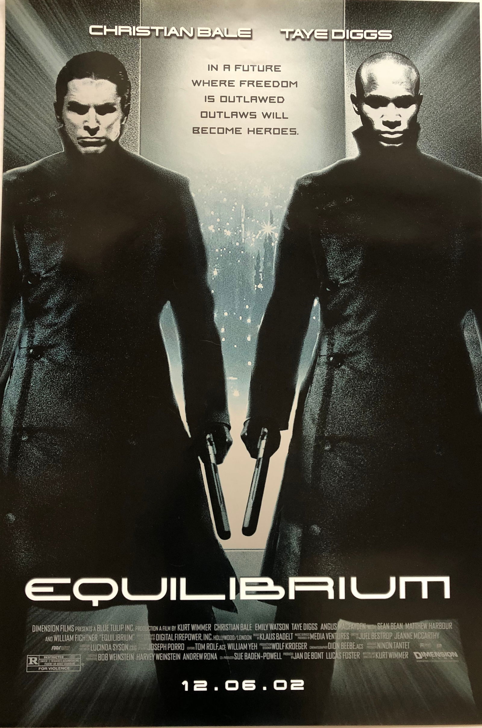 Equilibrium - Original Movie Poster: EQUILIBRIUM - Dimension Films Original Movie Poster 2002 Cast : Christian Bale, Taye Diggs. Size: 40" x 27"