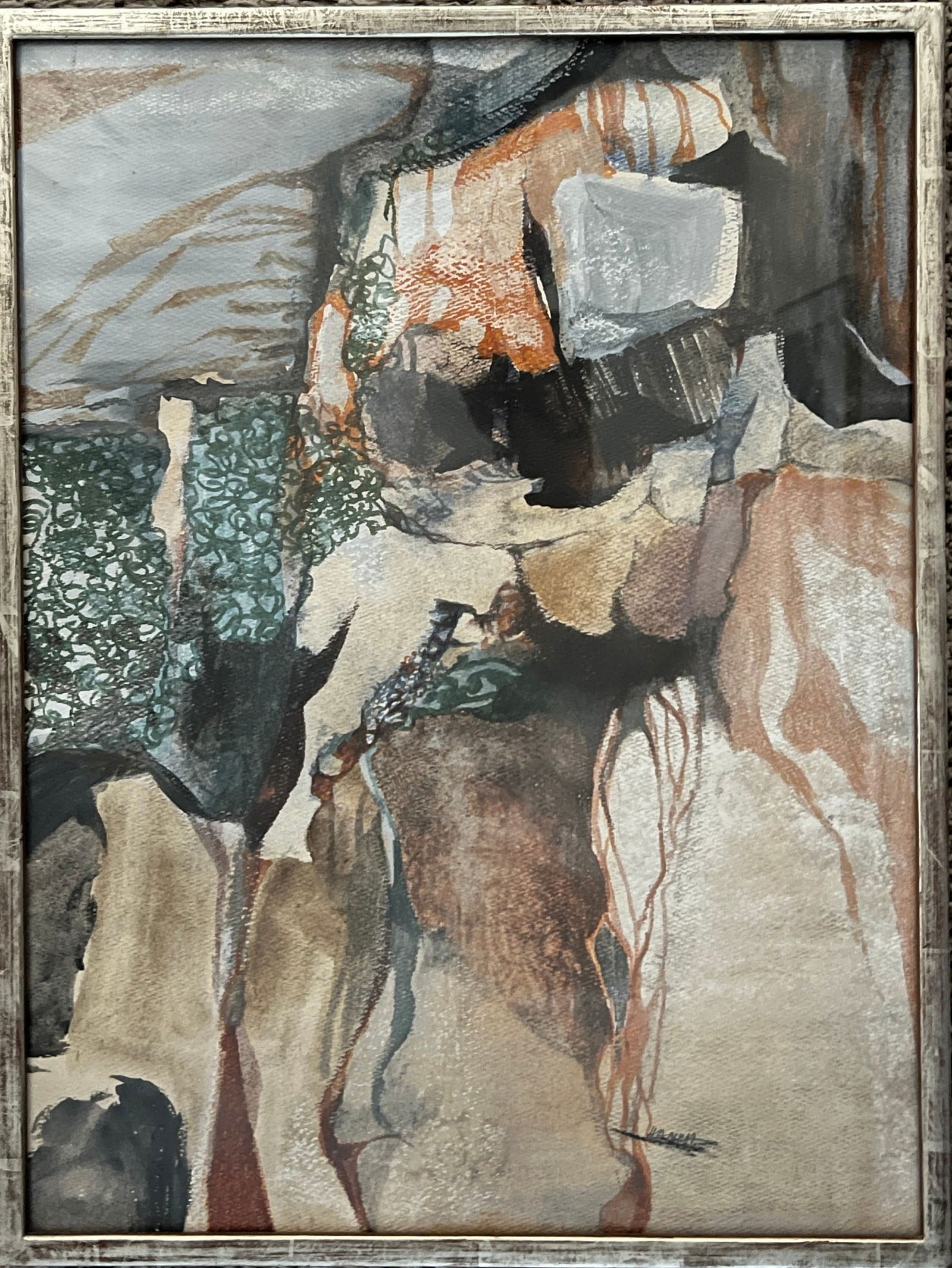 Abstract Mid Century Watercolor signed: Abstract Watercolor on paper - Signed. Mid Century. Vintage Frame: 20 1/2 x 15 1/2" Sight: 19 1/2 x 14 1/2"