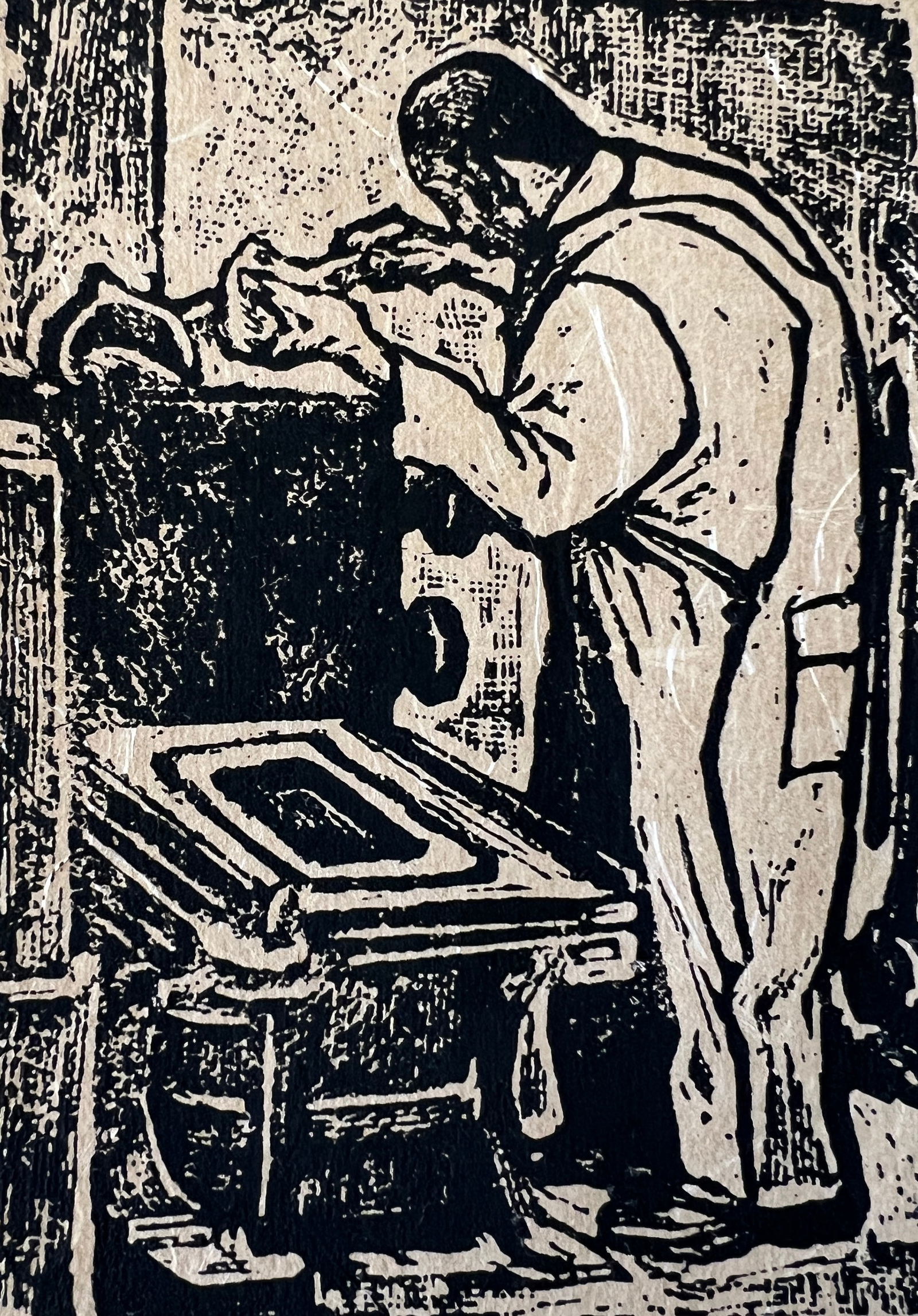 Alfredo Zalce - " A Workman" woodblock: Alfredo Zalce . Title: A Workman . Woodblock. Dimension: Sheet: 8 3/8 x 5 3/8 Image: 4 1/2 x 3 1/4