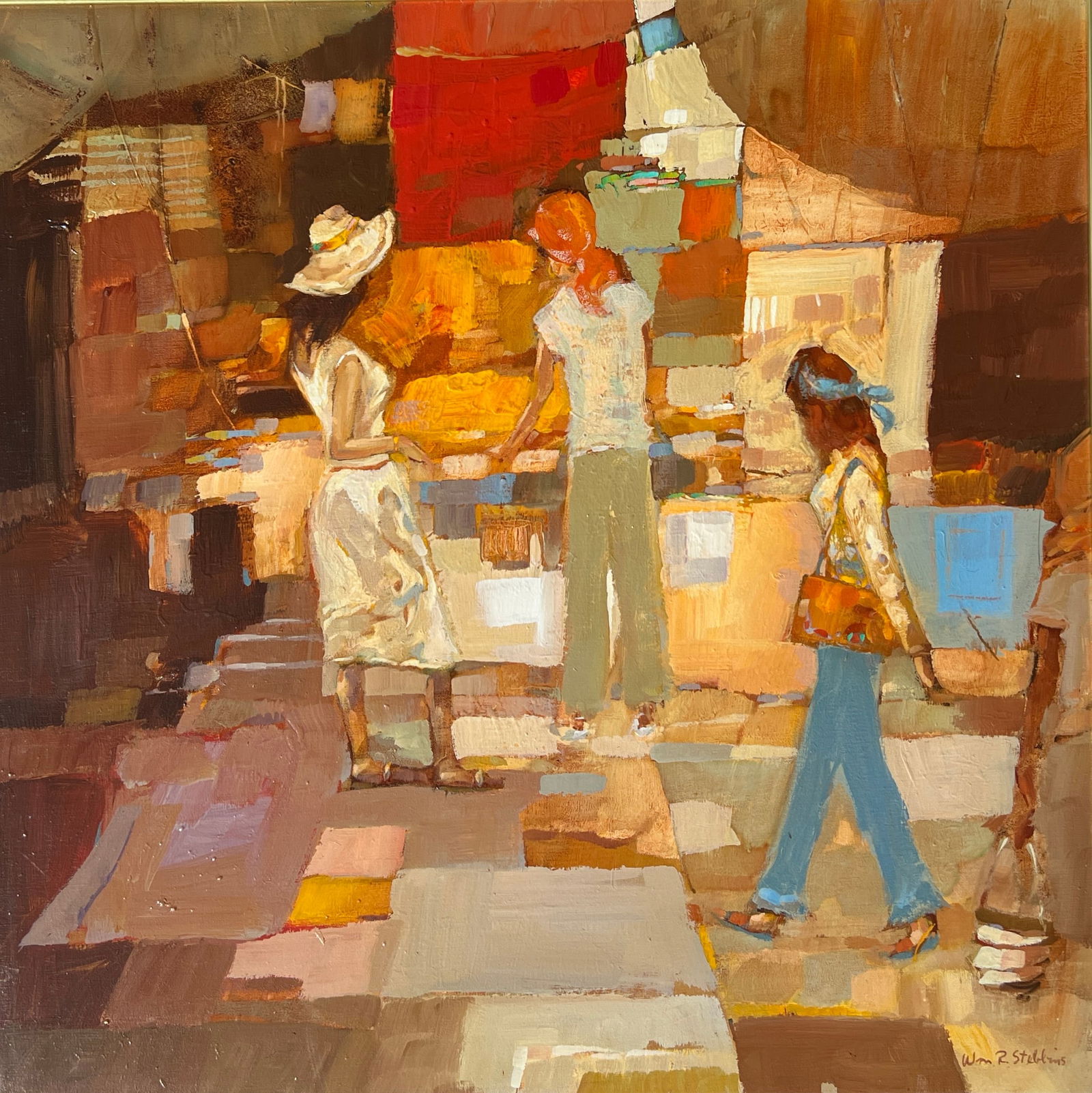 William Stebbins - Oil Painting: William Stebbins - Oil painting on canvas. Signed lower right. Frame: 40 1/4 x 40 1/4' Canvas 35 x 35" Award winning Chicago artist Beautiful vibrant colors.