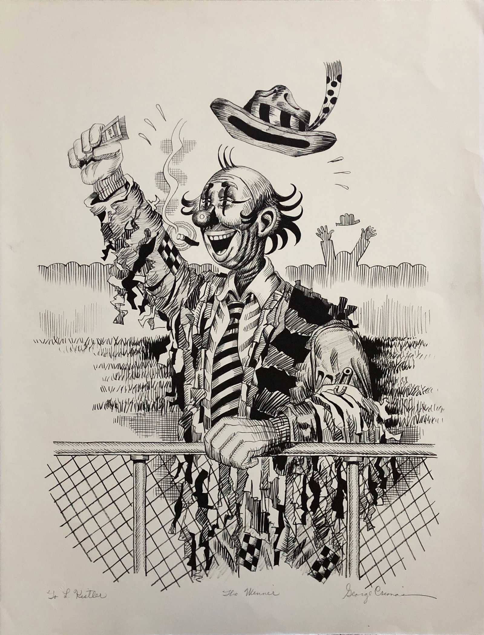 George Crionas (1925-2004) USA - RARE ONE OFF KISTLER PRINT: George Crionas - " The Winner" Lithograph. Lithographer: KISTLER. Has kistler blindstamp lower right. Inscribed to L R Kistler (kistler was the best lithographer in the country). This is