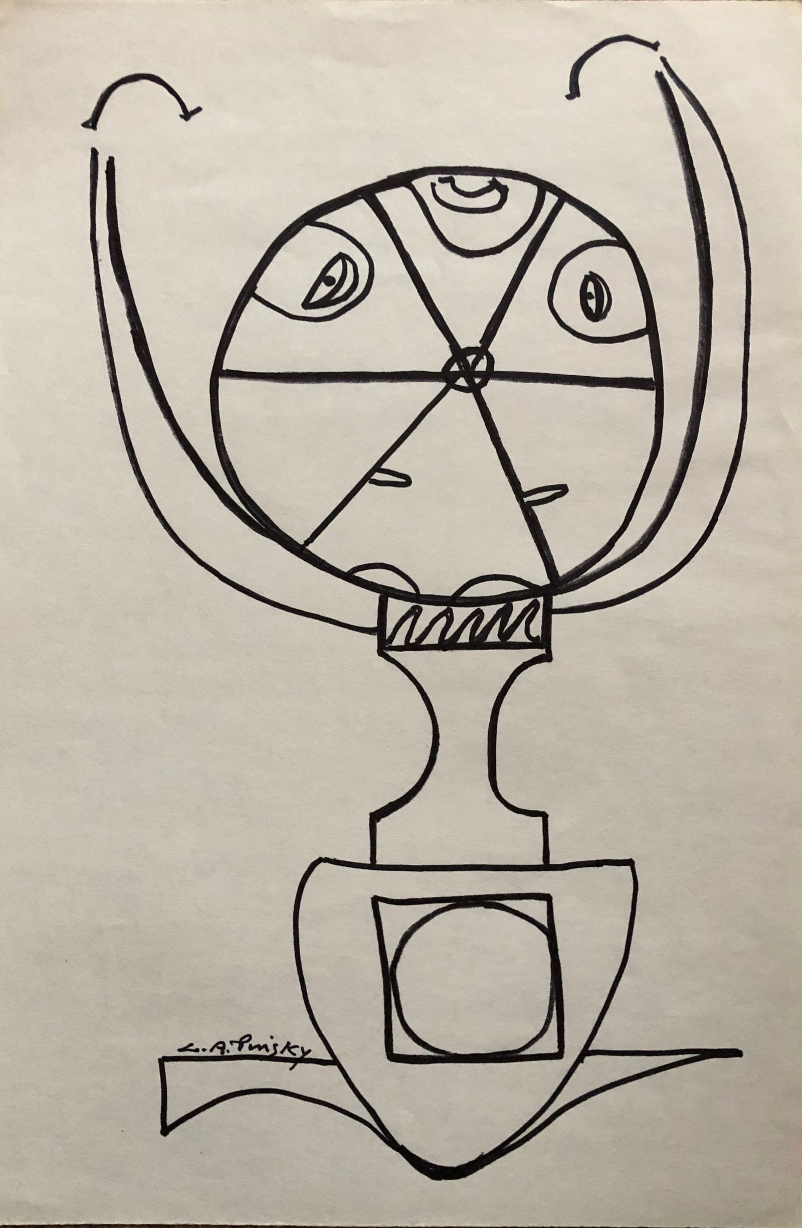 Carol Pinksy - Abstact Mid Century Ink on Paper: Carol Pinsky - Ink on Paper. Signed lower right. Acquired direct from the artist. Dimension: 18 x 12". She was in the same class as Leroy Neiman at the Art Students League in NYC. 