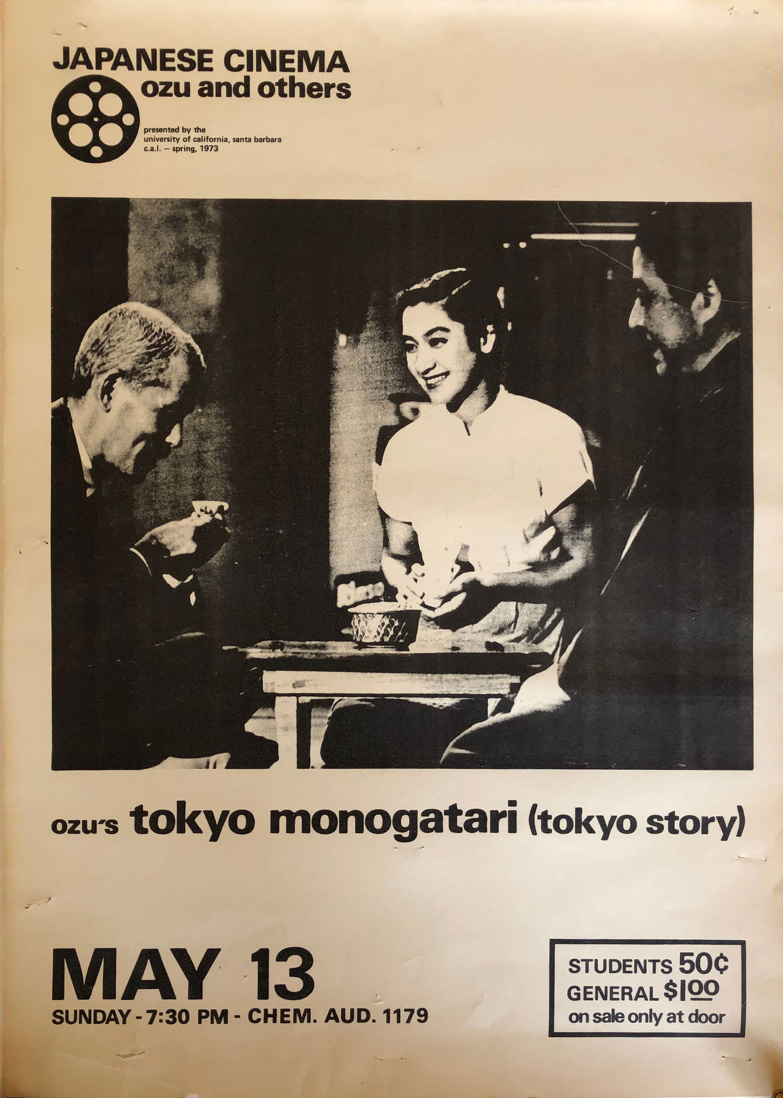 Ozu's Tokyo Monogatari ( Tokyo Story ): Ozu's Tokyo Monogatari (Tokyo Story) Japanese Cinema Ozu and others presented by UCSB Spring 1973. RARE original blk/wht 19 1/4 x 13 3/4" on heavier wt stock paper