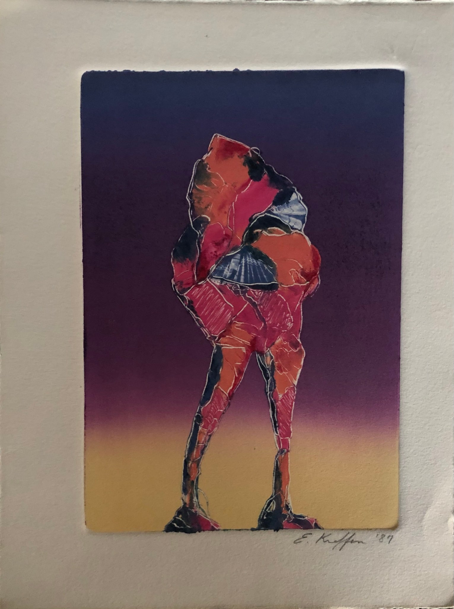 Ellen Kieffer - Etching: Ellen Kieffer - Color Etching Verso: Title in Pencil Signed lower right / Year 1987 Dimension 13 x 10" Kieffer was a bay area artist w/ a Masters of Fine Arts in Printmaking. Her first montypes were i