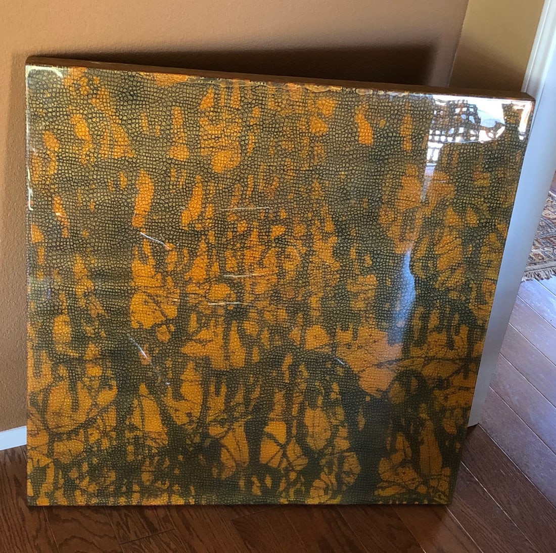 Jason Young (b. 1969) Canadian - Painting: Jason Young - Multi layered resin and acrylic painting on wood panel. Signed and Dated verso. Year: 1996 Dimension: 48 x 48 x 3" This piece is majestical and shimmers differently at