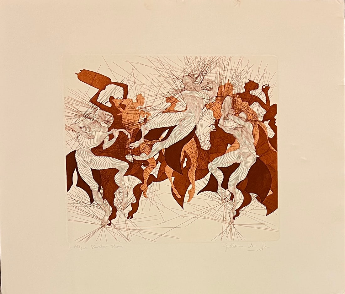 Guillaume Azoulay (1949-) Signed Etching: Guillaume Azoulay (1949-) Moroccan Title: Simkhat Torah Edition 198 / 300 Signe in pencil lower right Dimension: 22 1/4 x 25 3/4"