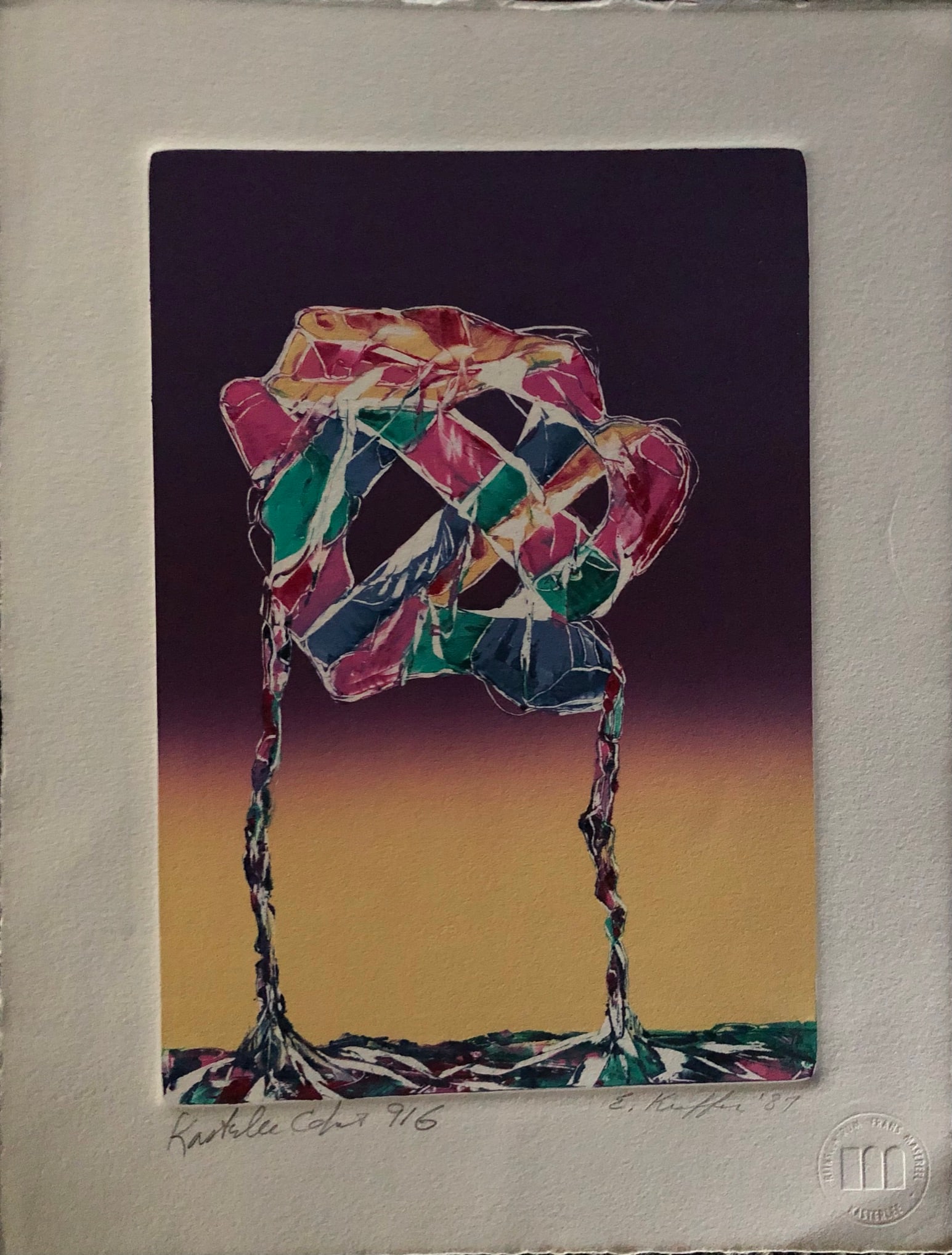 Ellen Kieffer - Etching: Ellen Kieffer - Etching - Title: Kastelee Cohort 91G Signed/Dated 1987 lower right Stamped lower right Kieffer was a bay area artist w/ a Masters of Fine Arts in Printmaking. Her first montypes were i