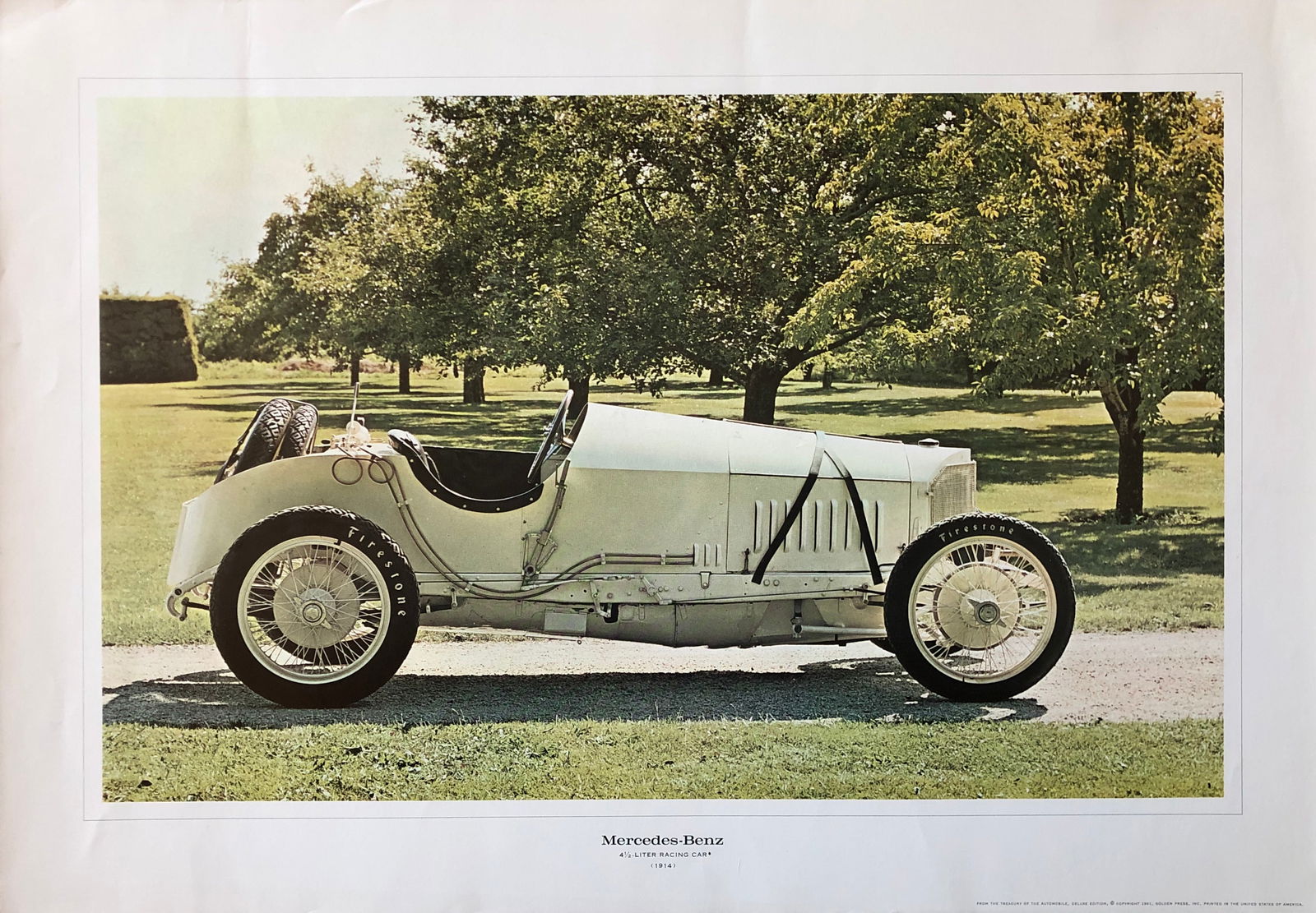 Mercedez Benz: Mercedes Benz 4.5 liter Racing Car 1914 from the Treasury of the Automobile, Deluxe Edition Golden Press 1961 12 3/4 x 18 1/4"