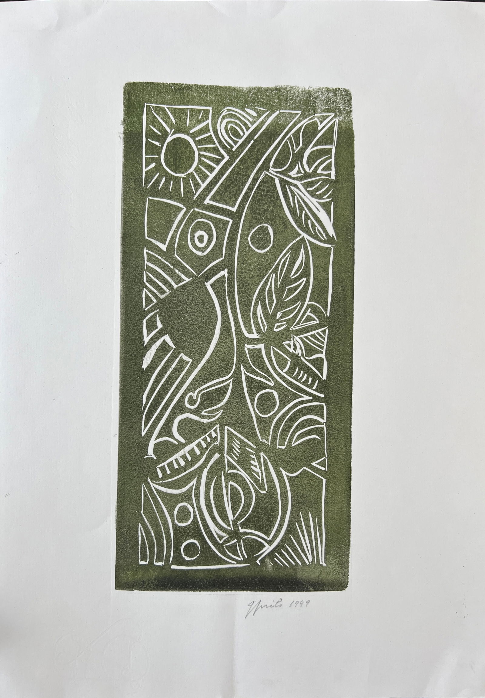 Gustaaf Prils (Belgian 1921-2006) Woodblock signed: Gustaaf Prils (Belgian 1921-2006) Woodblock. Signed pencil. Dated 1999. Dimension; Sheet 17.5 x 12.5, Image 12.75 x 6.