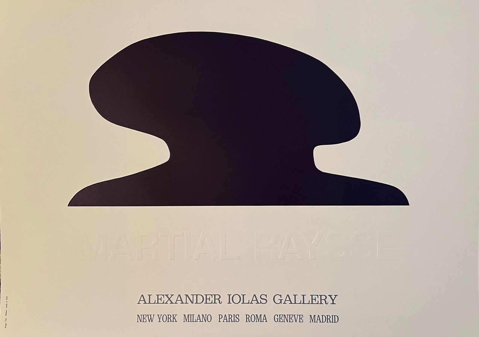 Martial Raysse -: Martial Raysse- Alexander Iolas Gallery - Exhibition print from 1970. Left side: Sergo Tosi (printer) - Milano - Made In Italy. Printed and Embossed on heavy stock wover paper. He holds the