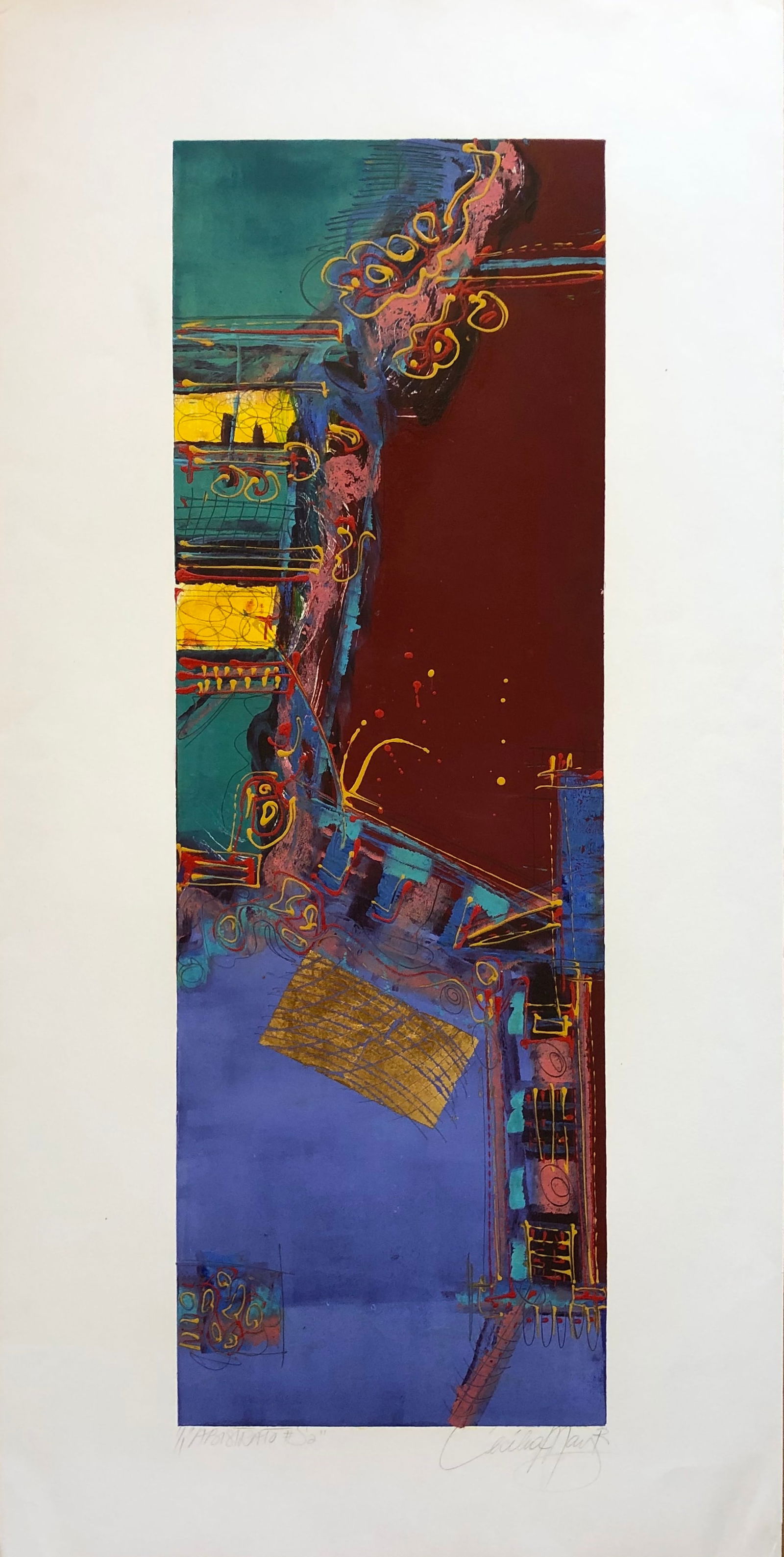 Cecilia Mayr ( Brazil) Mix Medium: Cecilia Mayr (Brazil) Title : Abistrato # S2 1/1 Signed lower right 44" x 22" monoprint mix medium